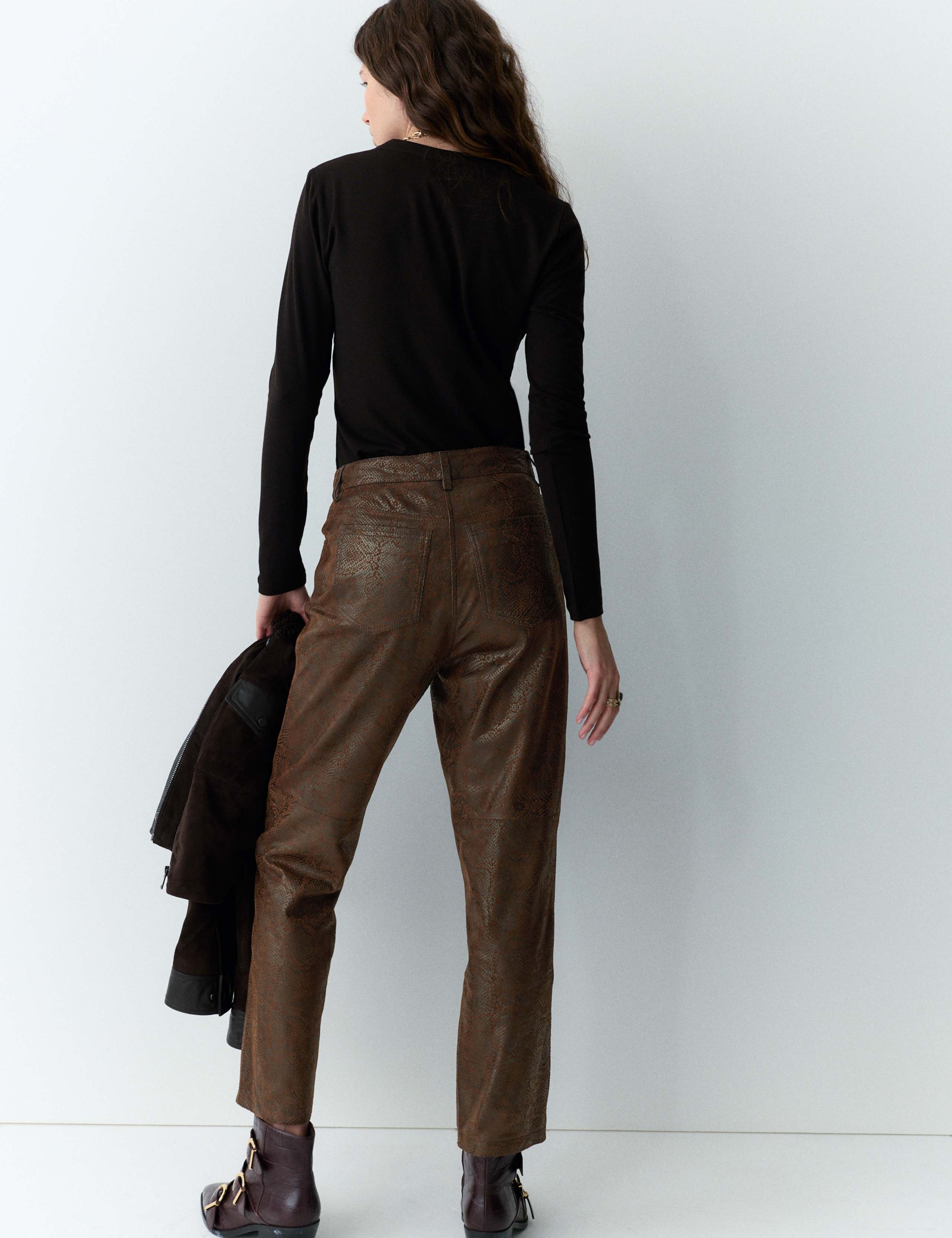 Leather Snake Print Straight Leg Trousers 4 of 5