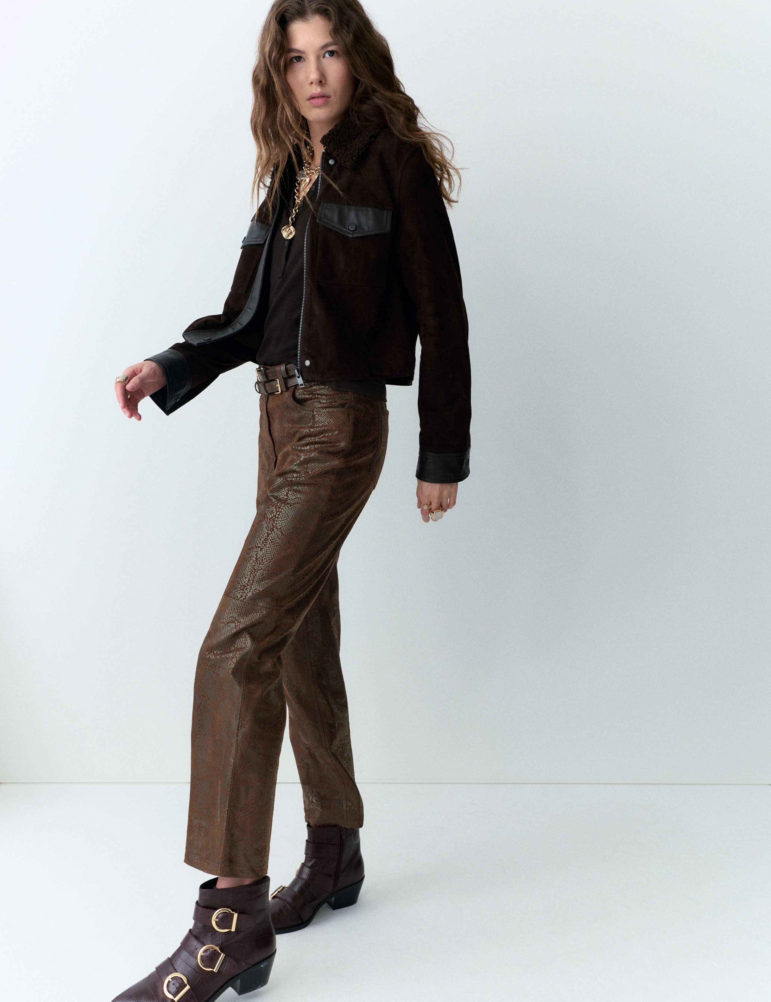 Leather Snake Print Straight Leg Trousers 5 of 5