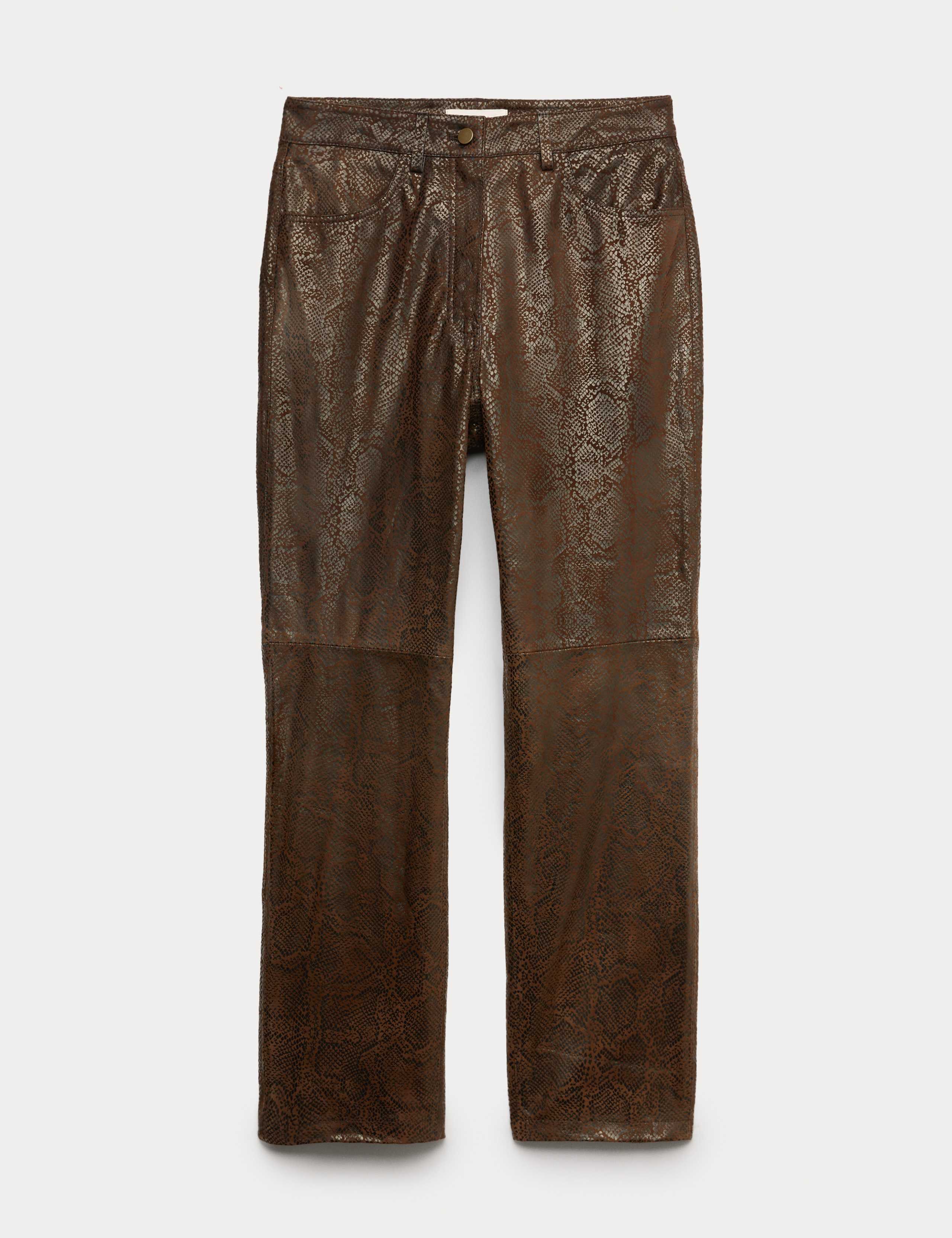 Leather Snake Print Straight Leg Trousers 2 of 5