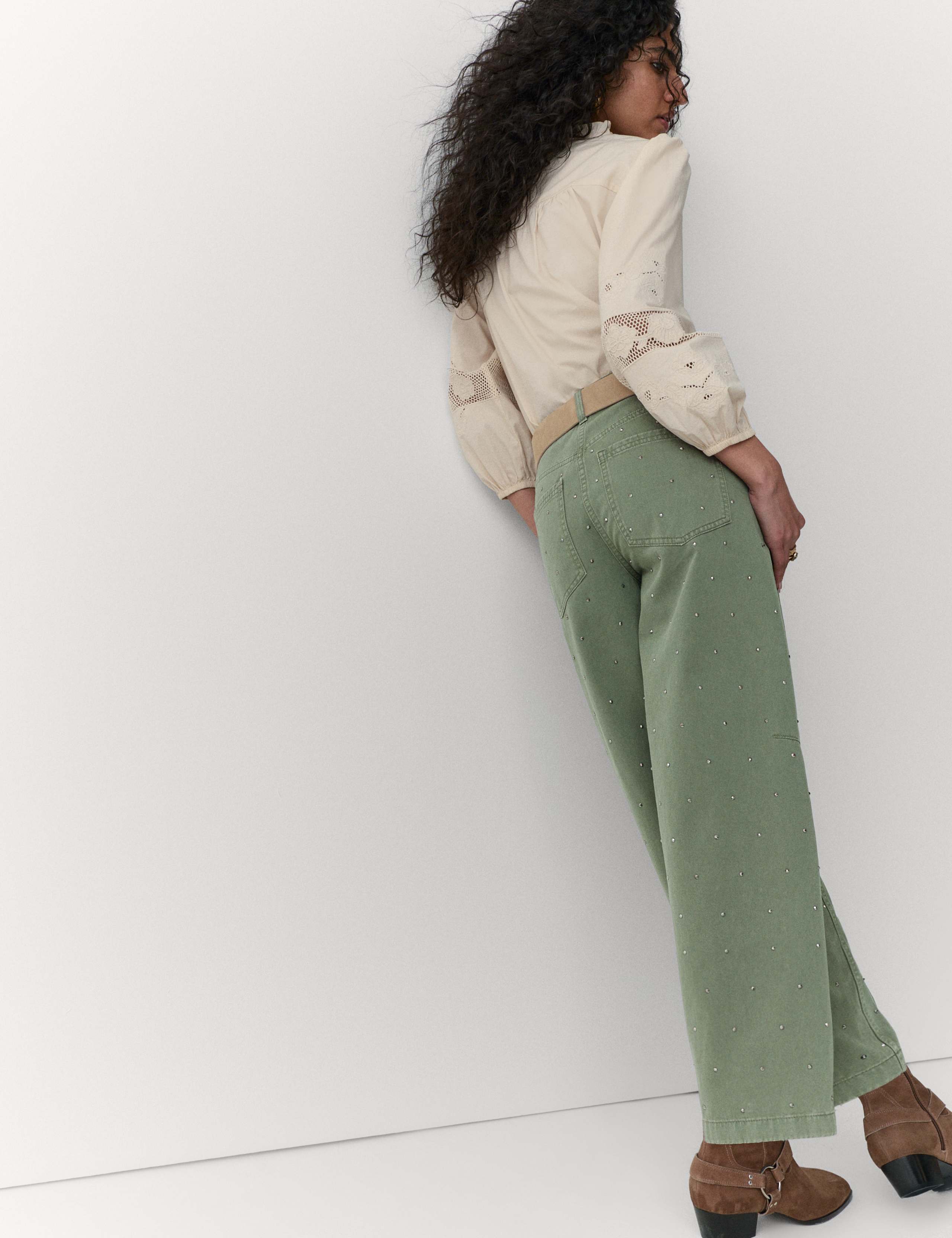 Pure Cotton Twill Studded Barrel Trousers 3 of 5
