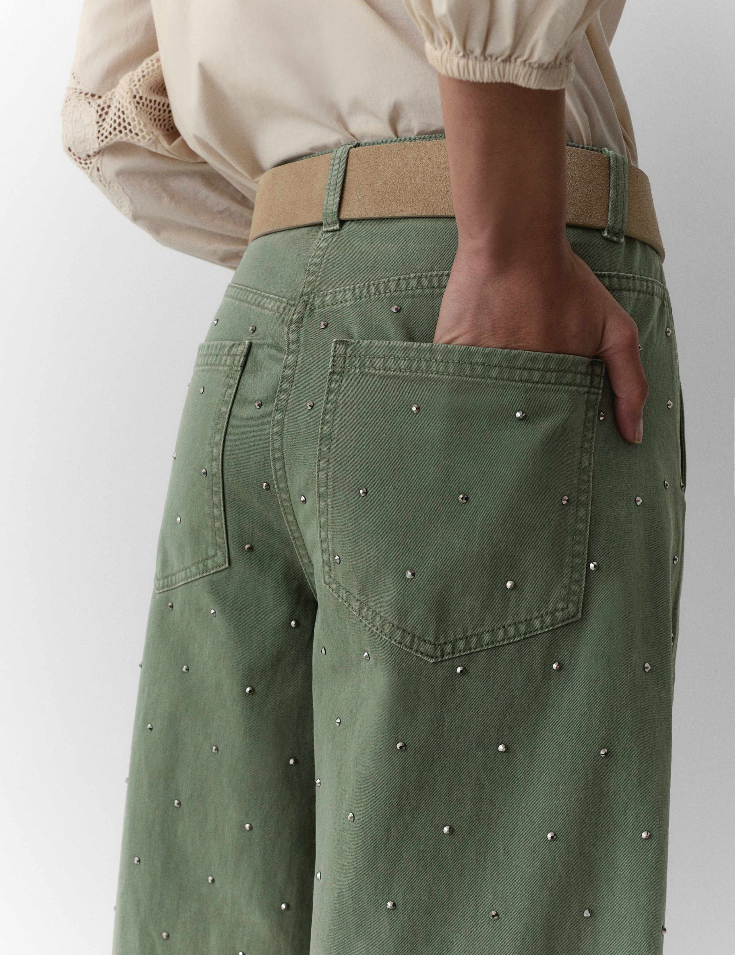 Pure Cotton Twill Studded Barrel Trousers 4 of 5