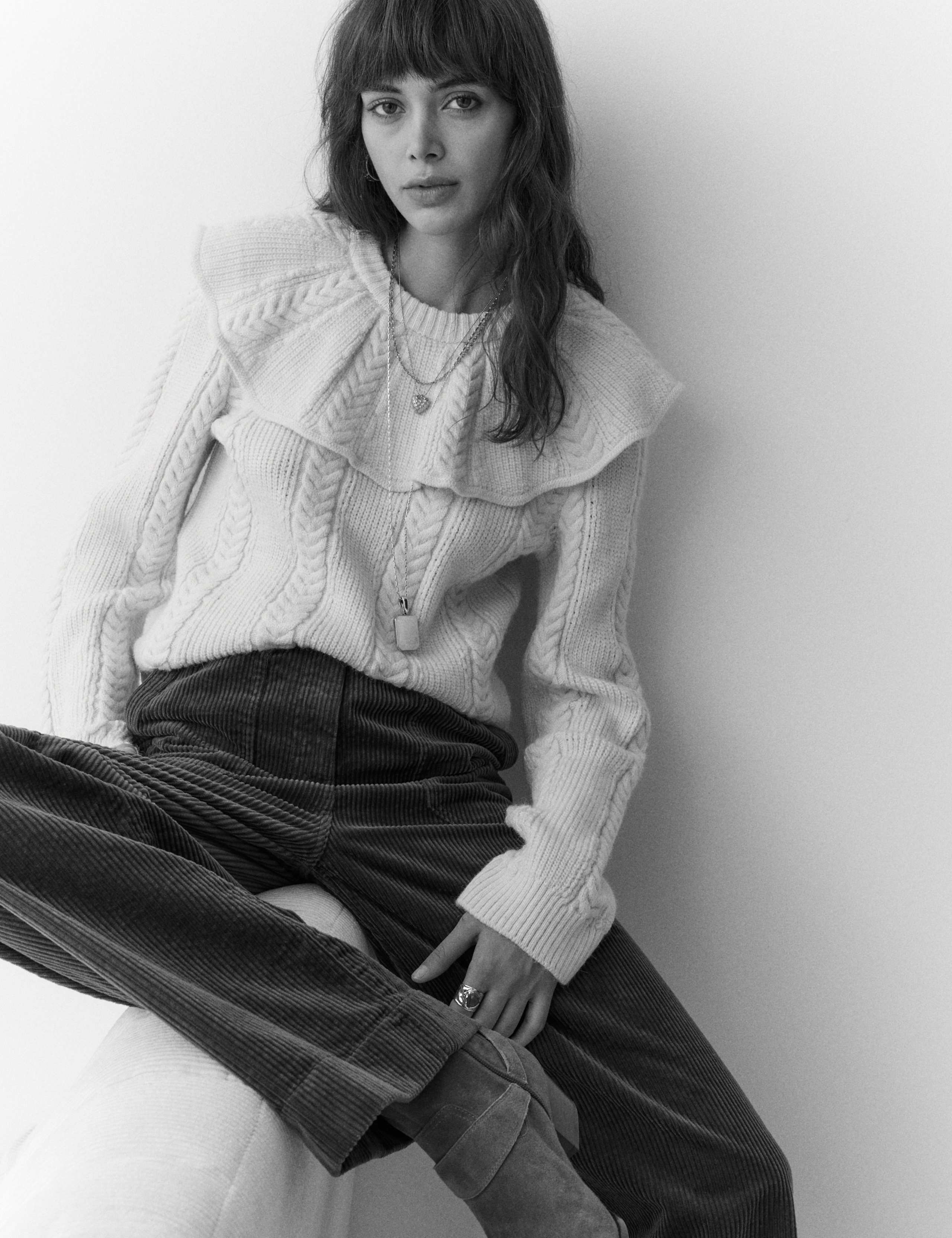 Cable Knit Round Neck Frill Cape Collar Jumper 4 of 5