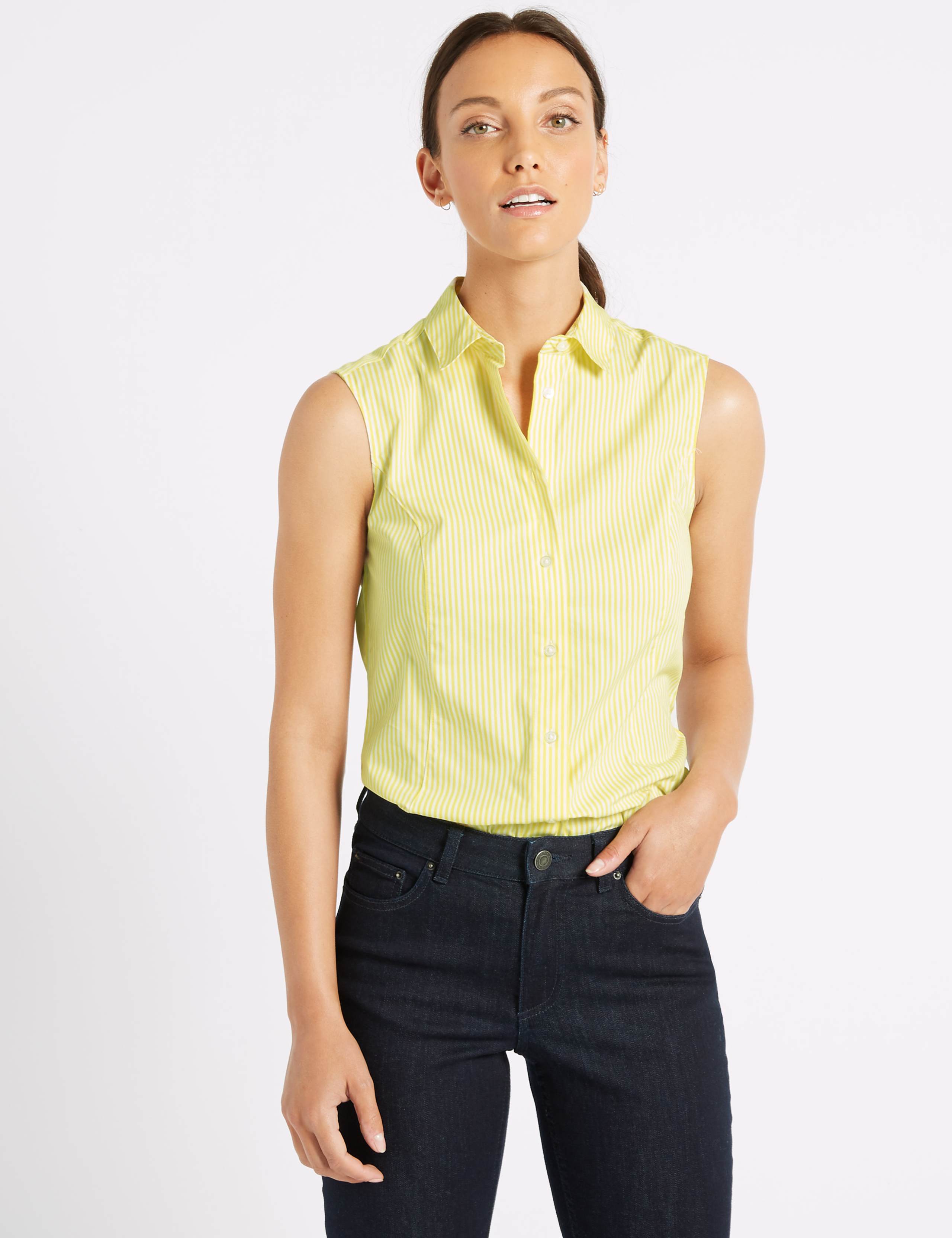 Cotton Rich Striped Sleeveless Shirt 1 of 4