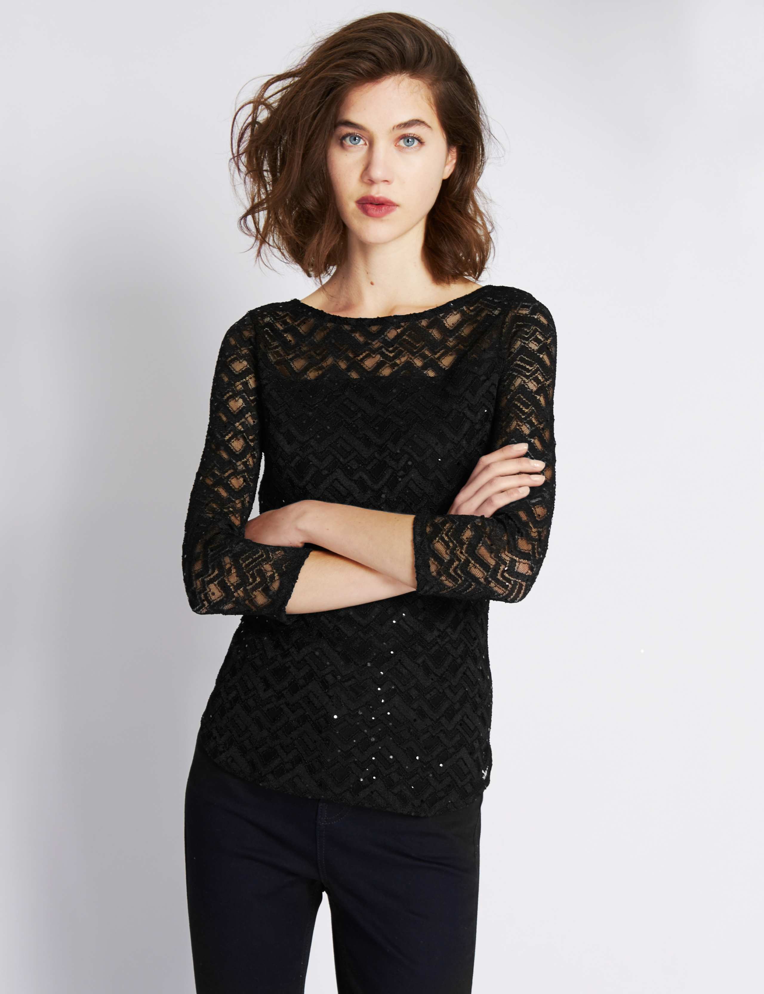 Sequin Embellished Lace Top 1 of 3