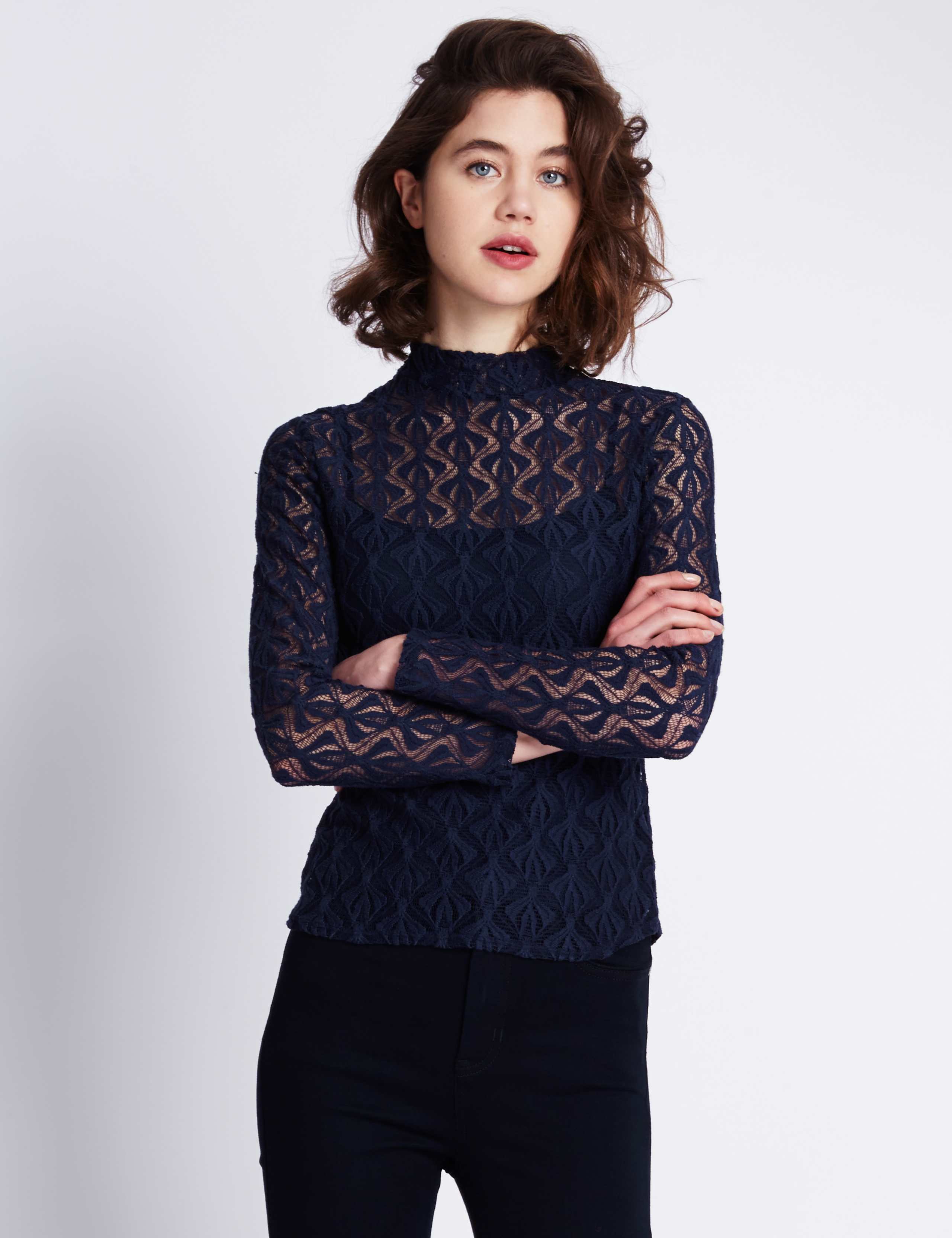 Polo Neck Lace Top 1 of 3