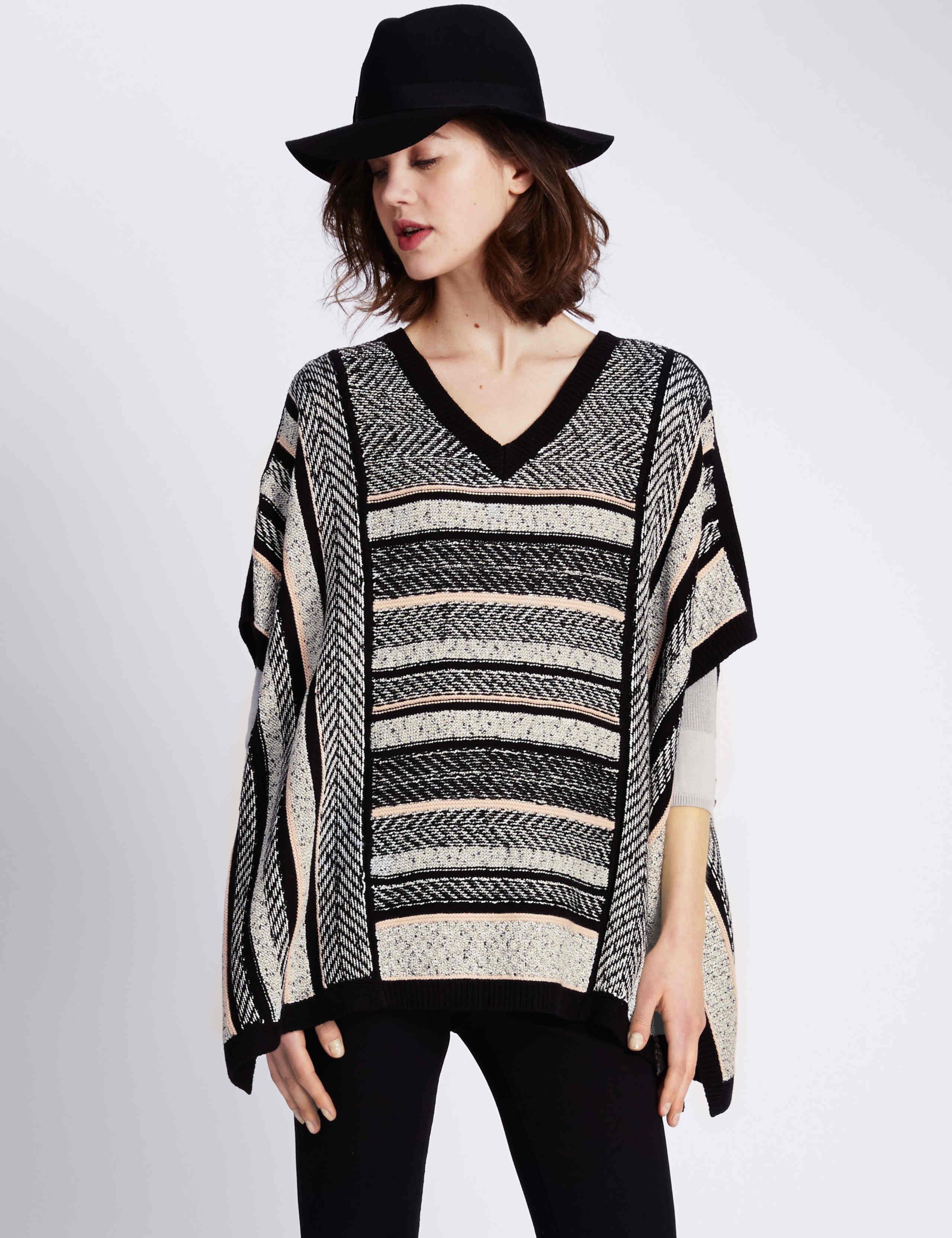 Textured Striped Poncho 1 of 3