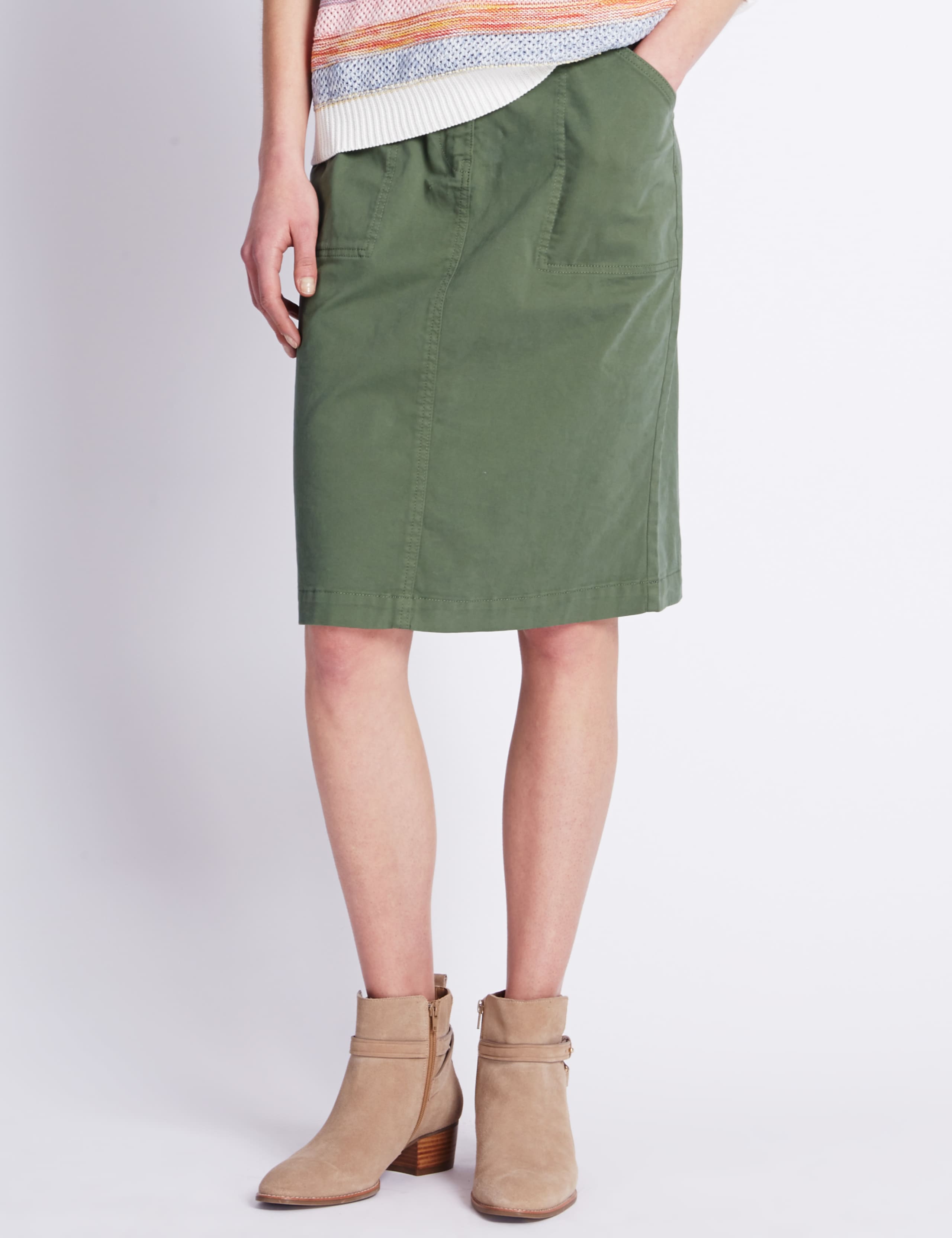 Denim Utility A-Line Knee Length Skirt 1 of 3
