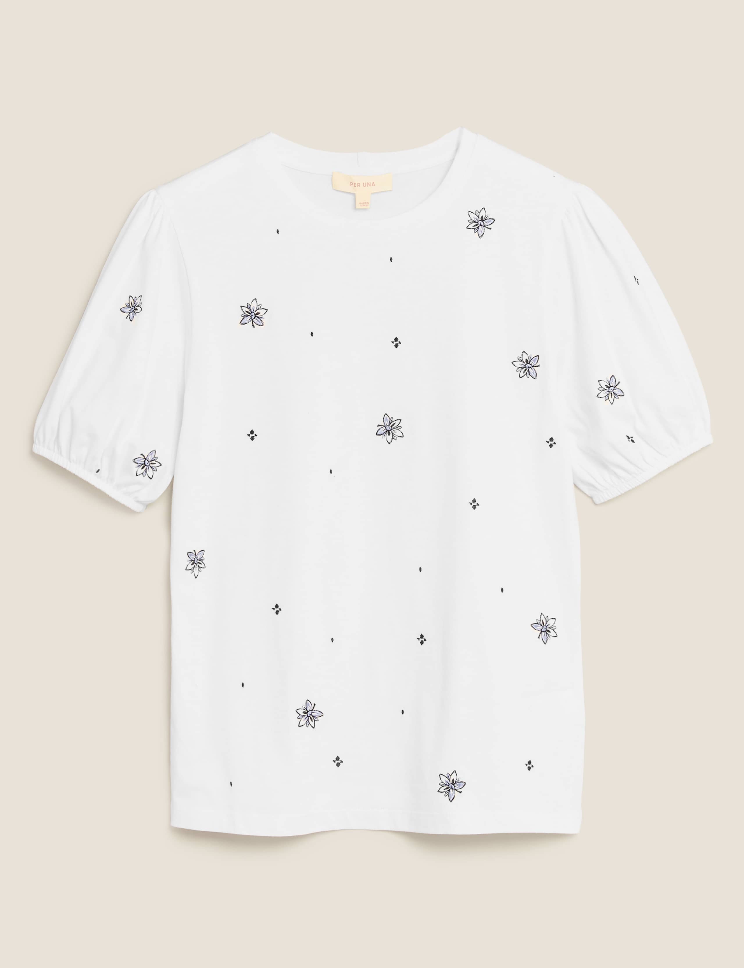 Pure Cotton Floral Embroidered T-Shirt 1 of 2