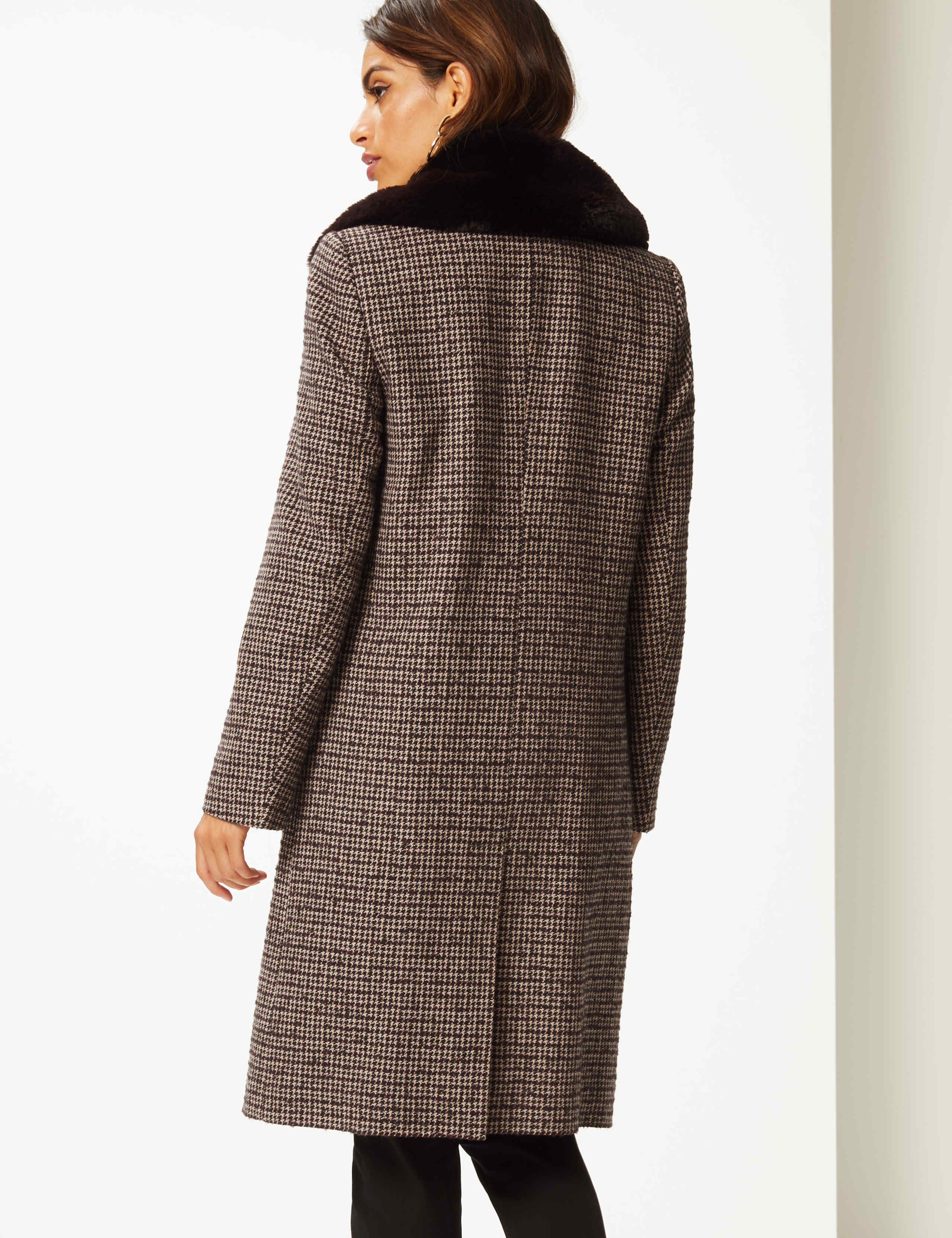 Checked Faux Fur Double Breasted Coat 4 of 4