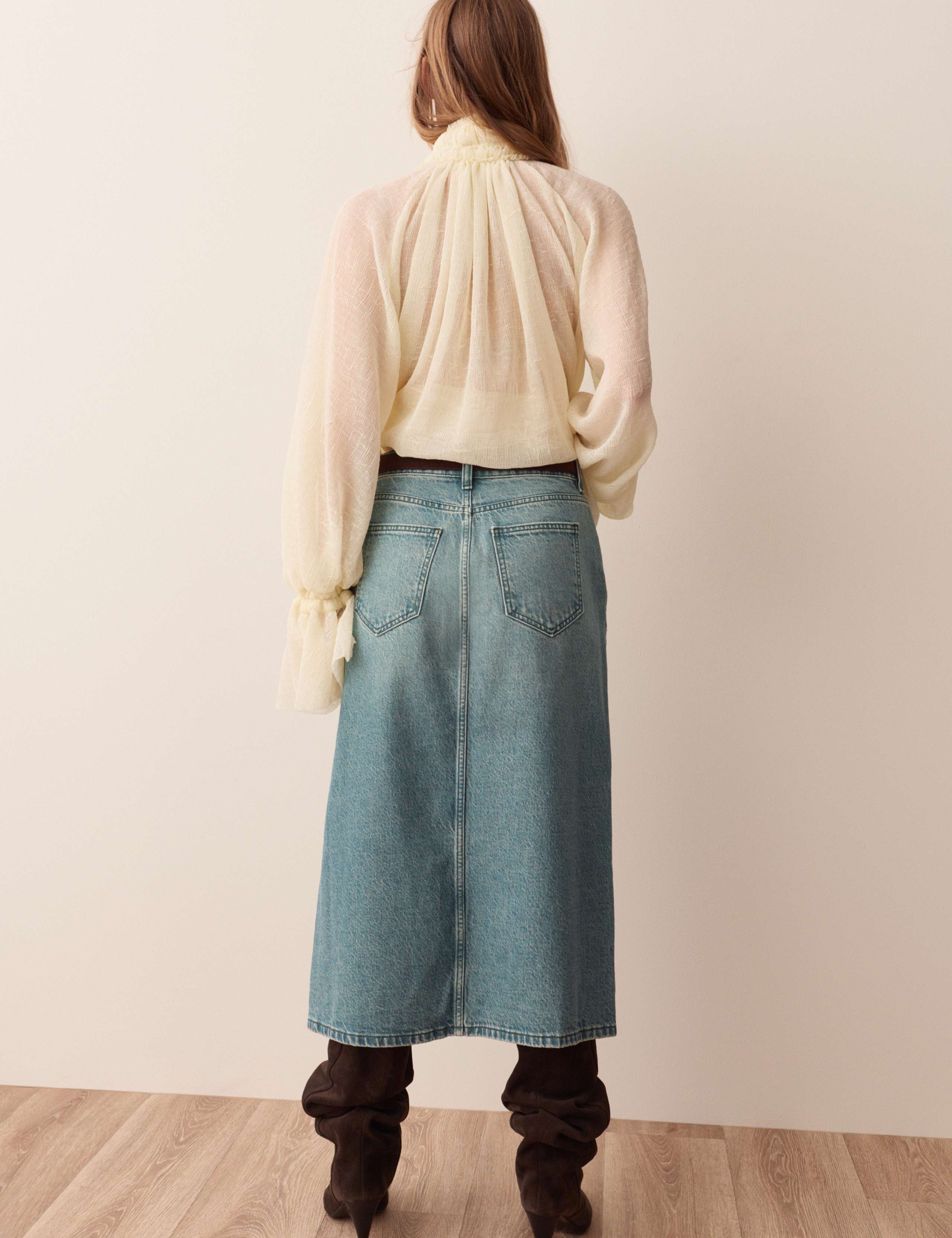 Denim Split Front Midi Straight Skirt 4 of 6