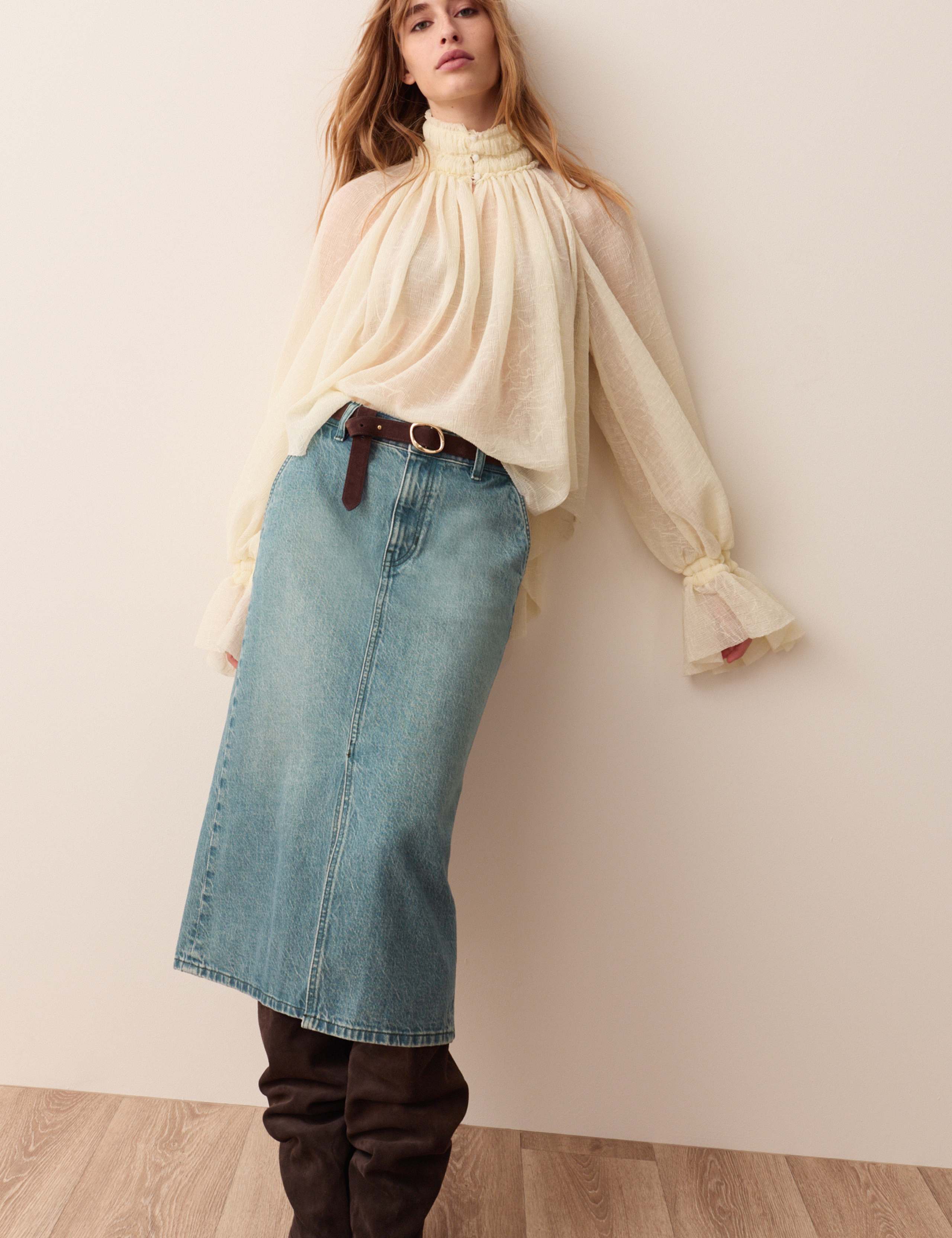 Denim Split Front Midi Straight Skirt 5 of 6