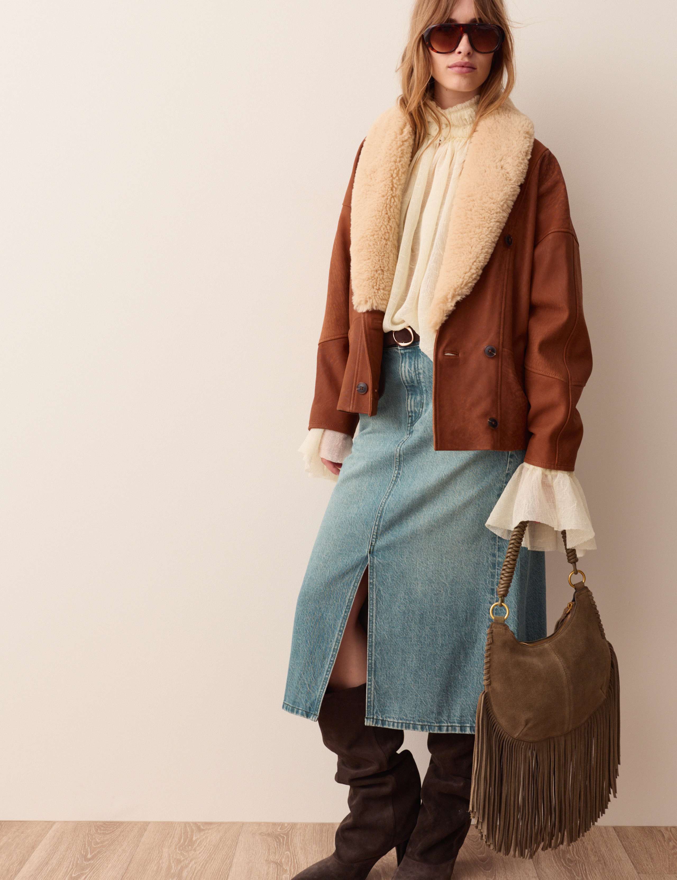 Denim Split Front Midi Straight Skirt 6 of 6