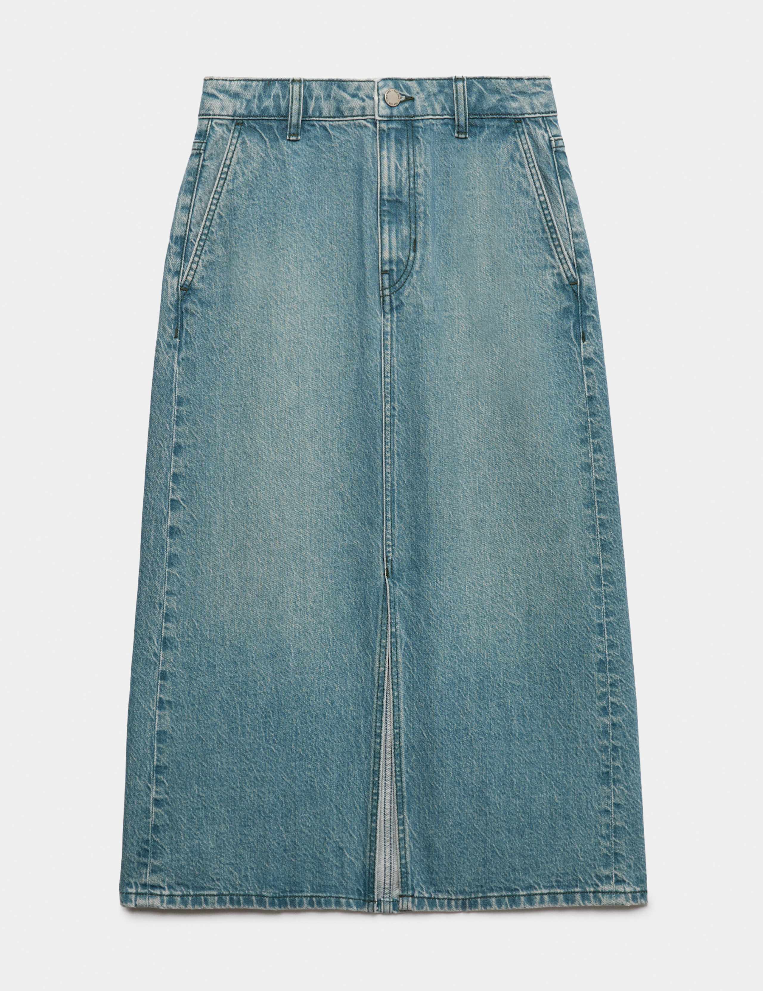 Denim Split Front Midi Straight Skirt 2 of 6