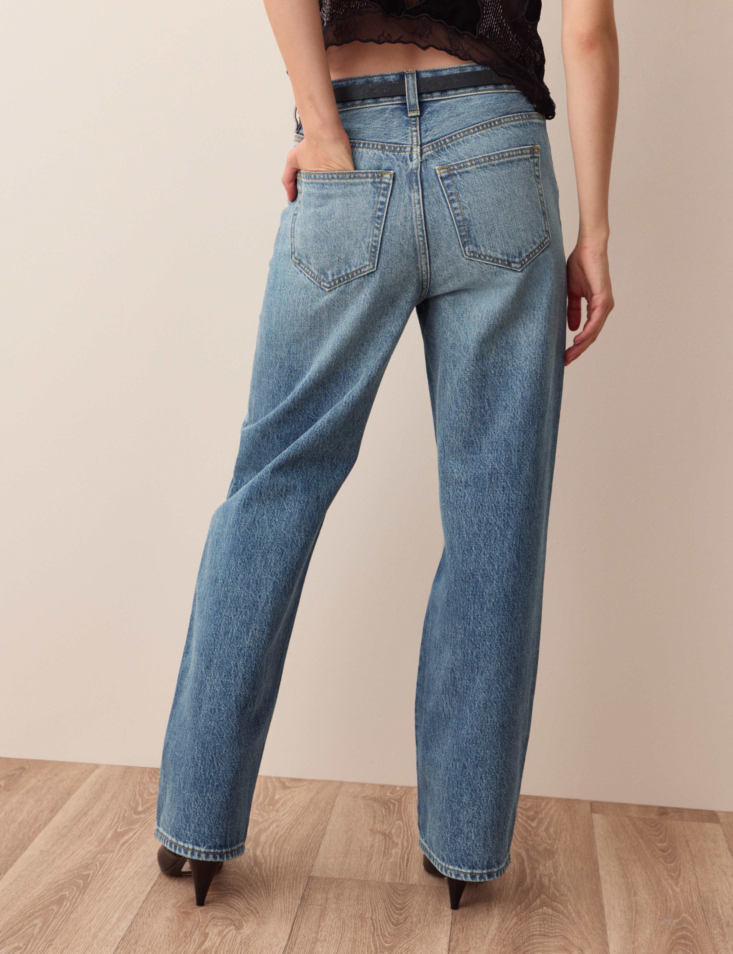 Distressed Mid Rise Straight Leg Jean 4 of 6