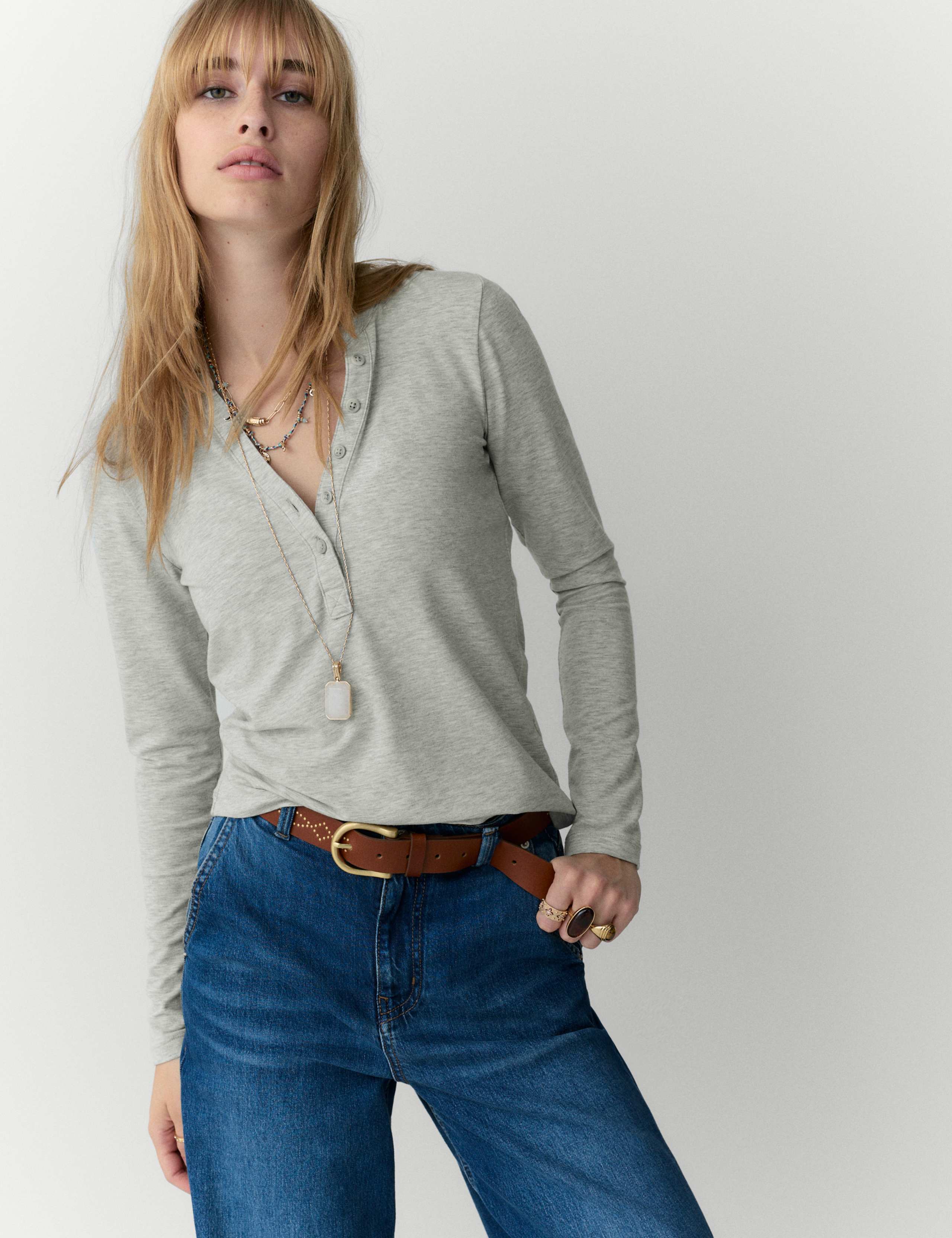 Marled Jersey Henley Top 4 of 4