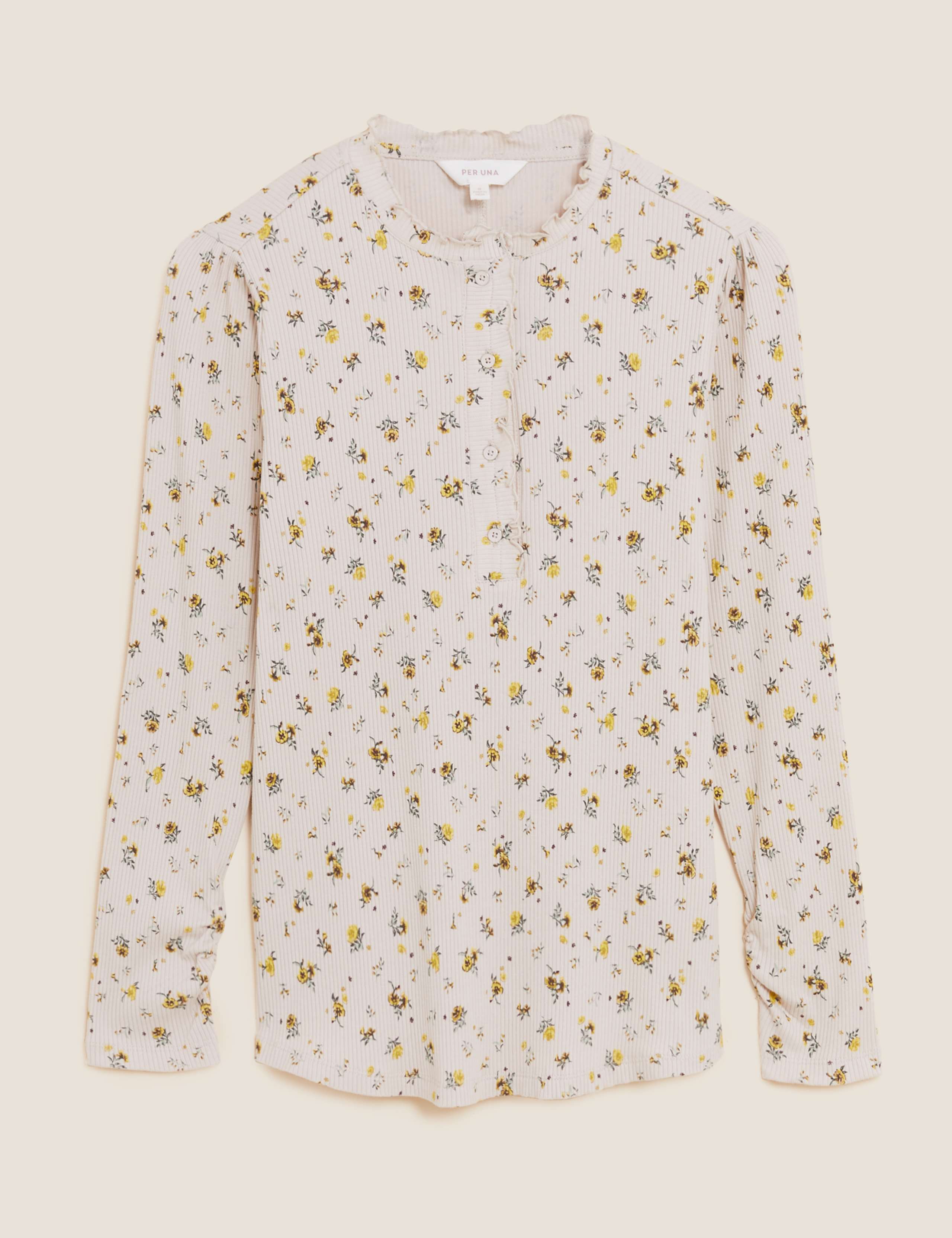 Cotton Rich Floral Henley Top 2 of 5