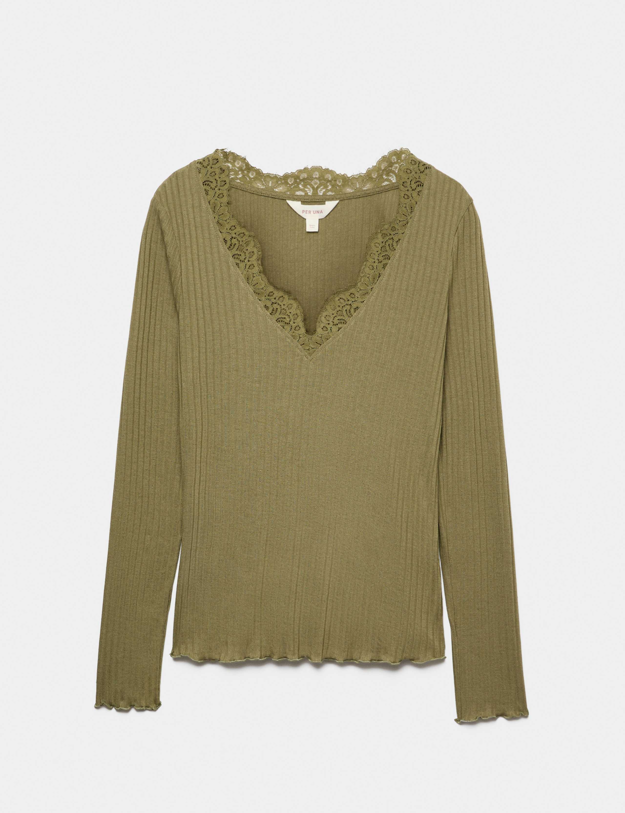 Lace Trim Pointelle Long Sleeve Top 2 of 5