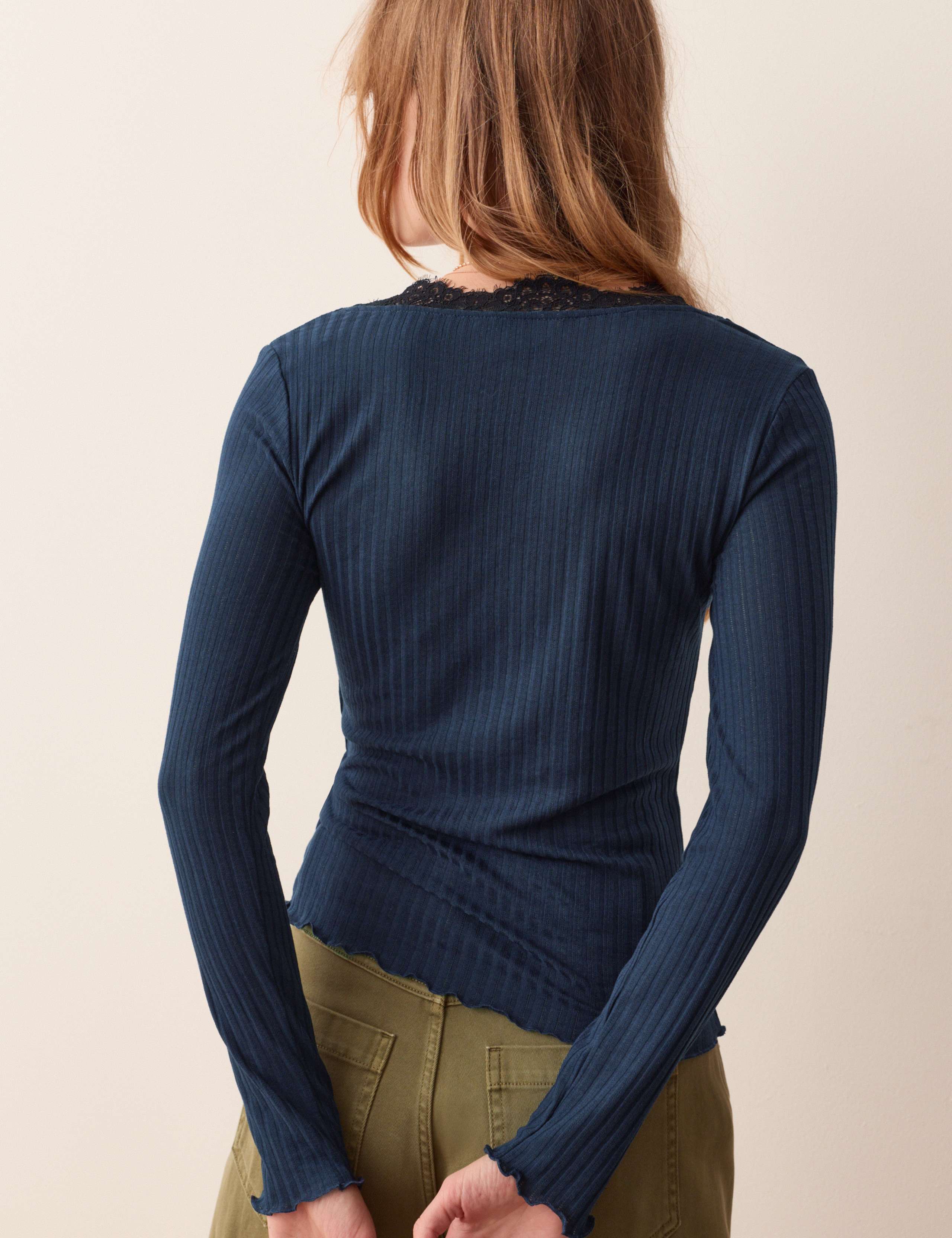 Lace Trim Pointelle Long Sleeve Top 4 of 7