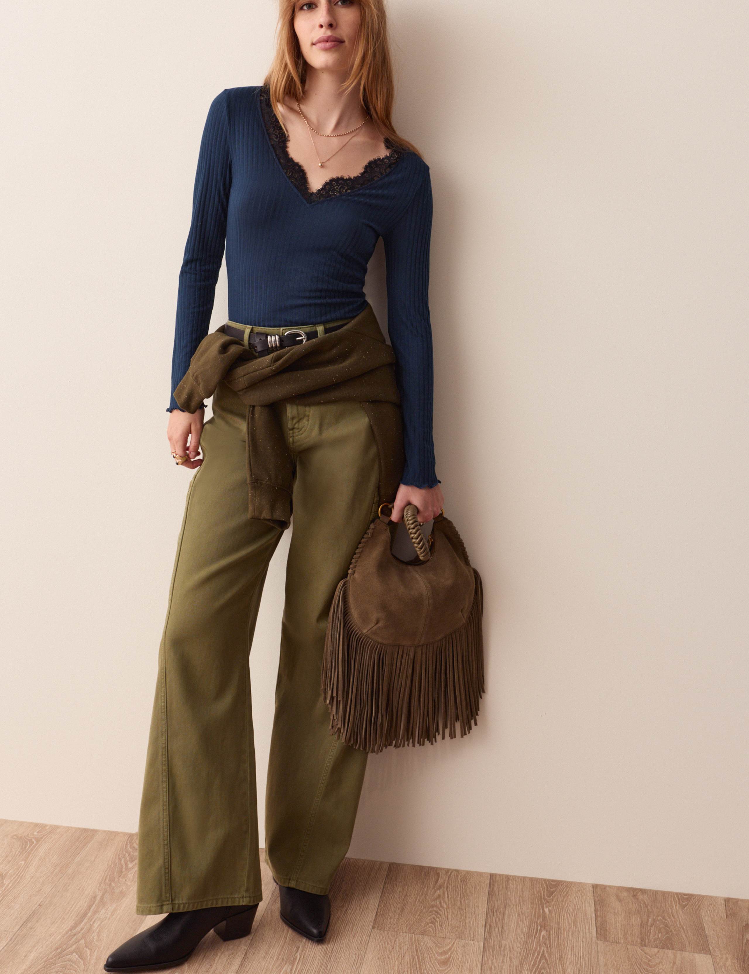 Lace Trim Pointelle Long Sleeve Top 6 of 7