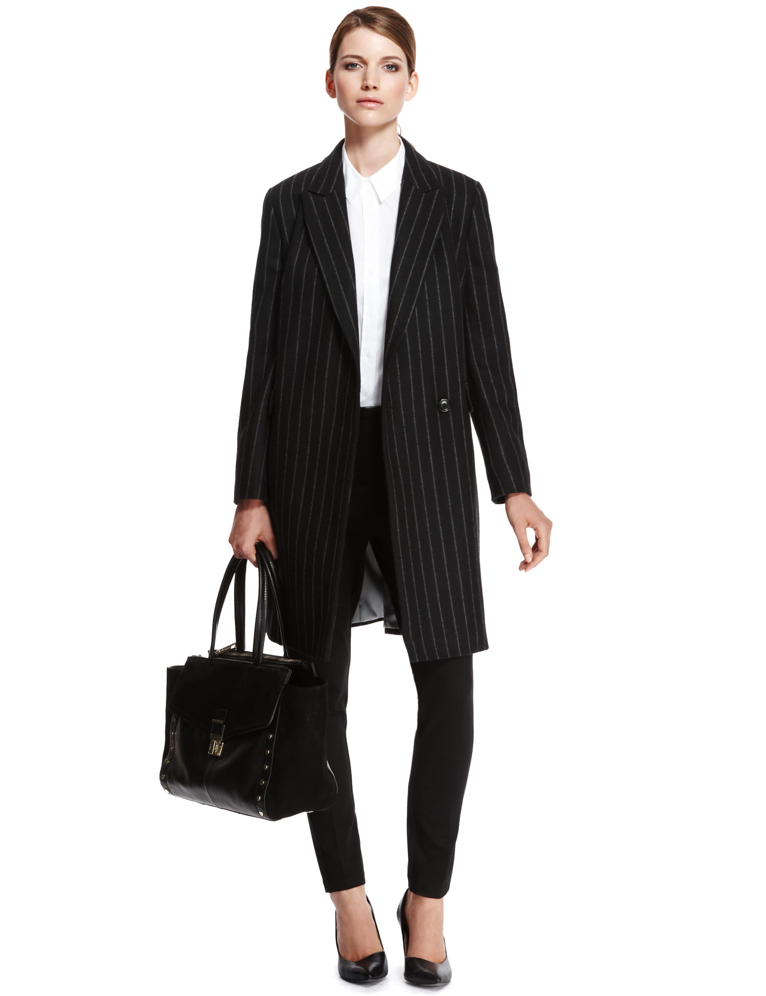 Wool Rich Peak Lapel Pinstriped Coat 5 of 10