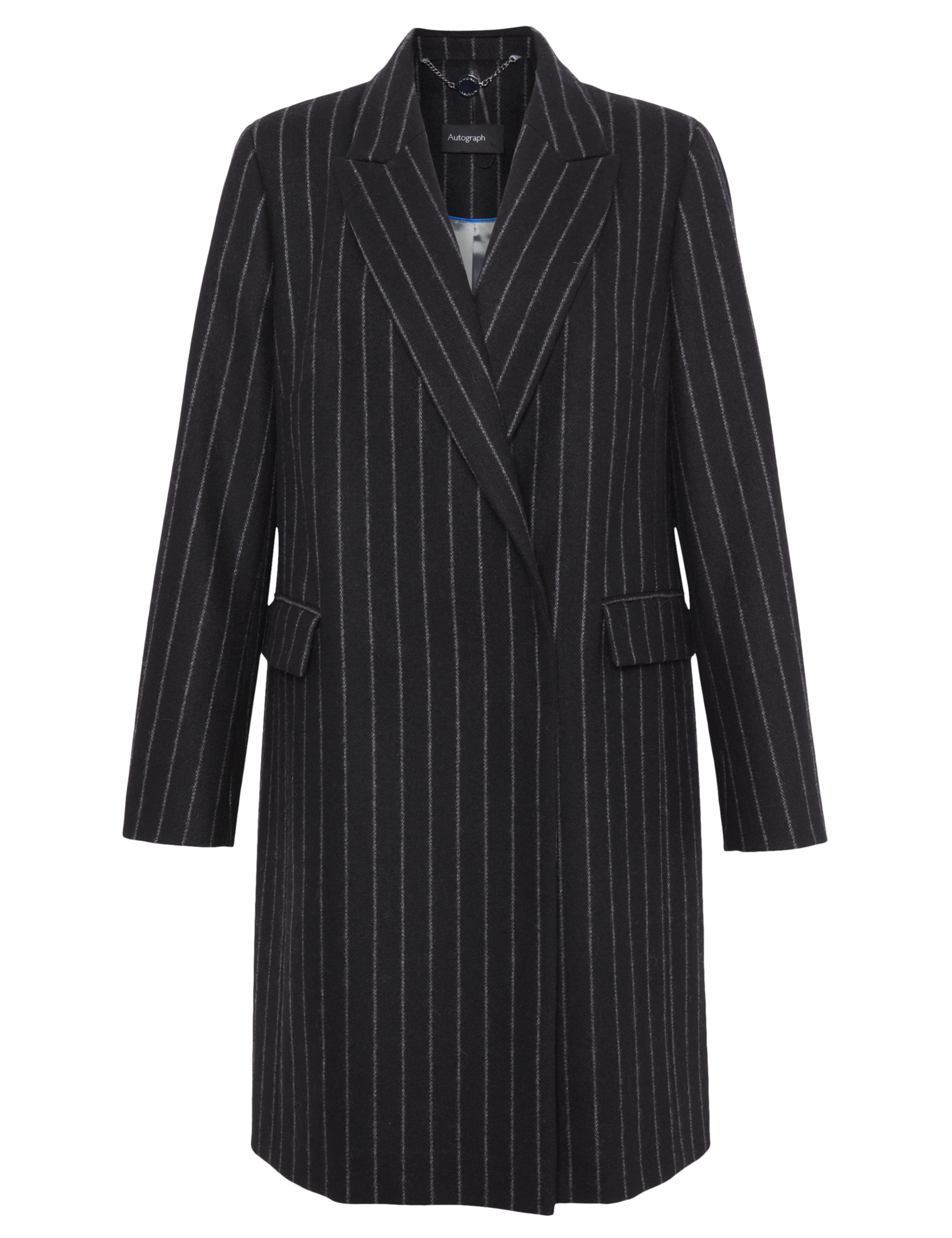 Wool Rich Peak Lapel Pinstriped Coat 2 of 10