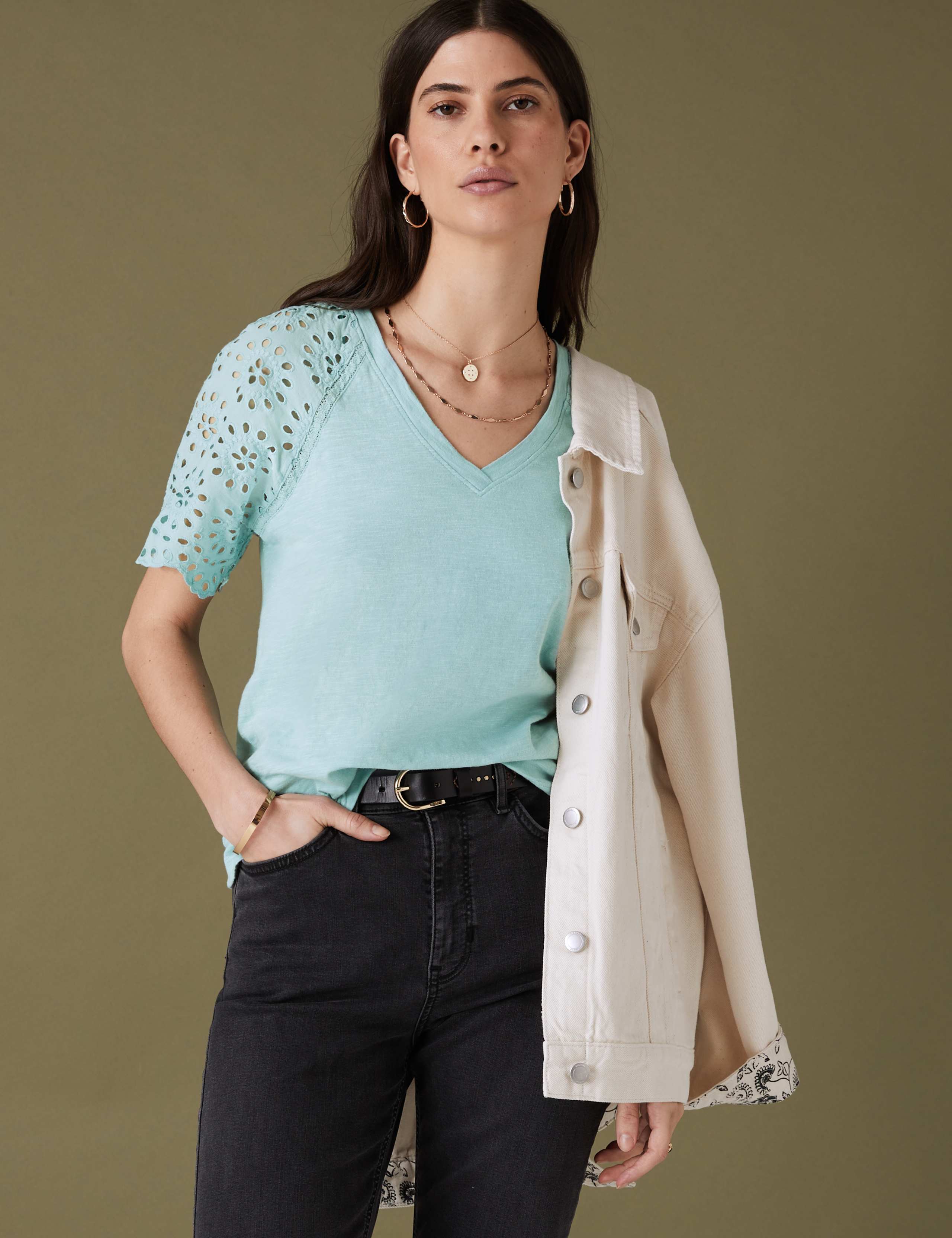 Pure Cotton Broderie Detail T-Shirt 4 of 5