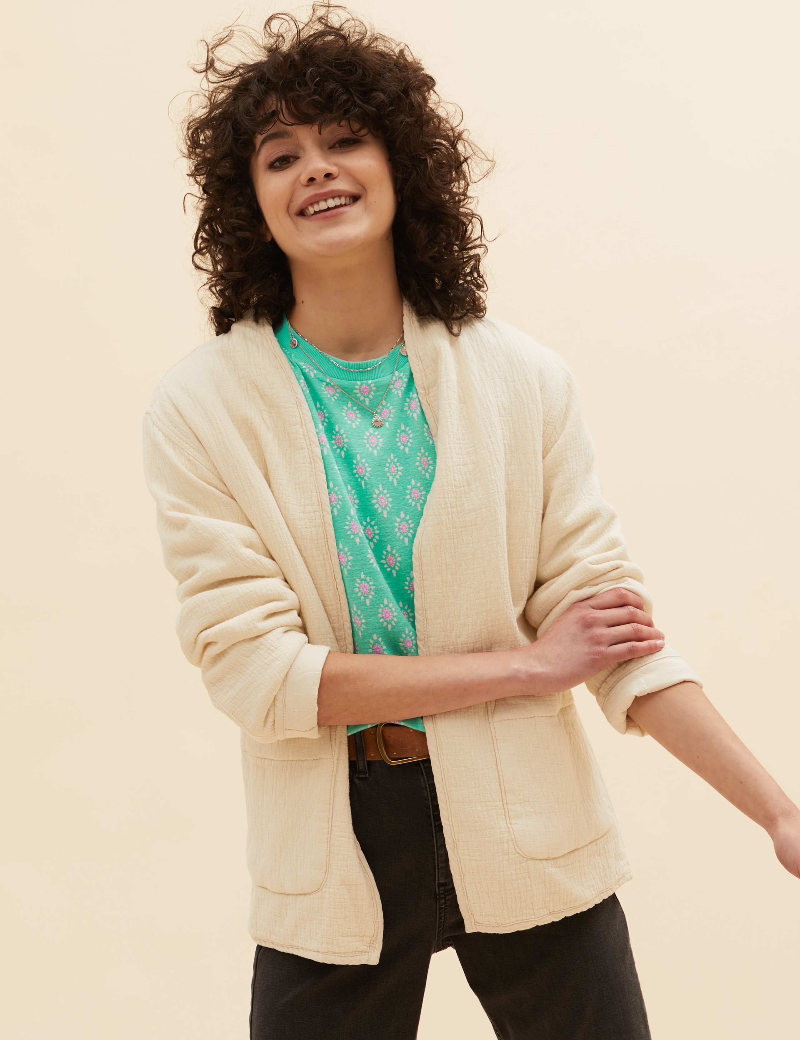 Linen Blend Geometric Short Sleeve T-Shirt 4 of 5