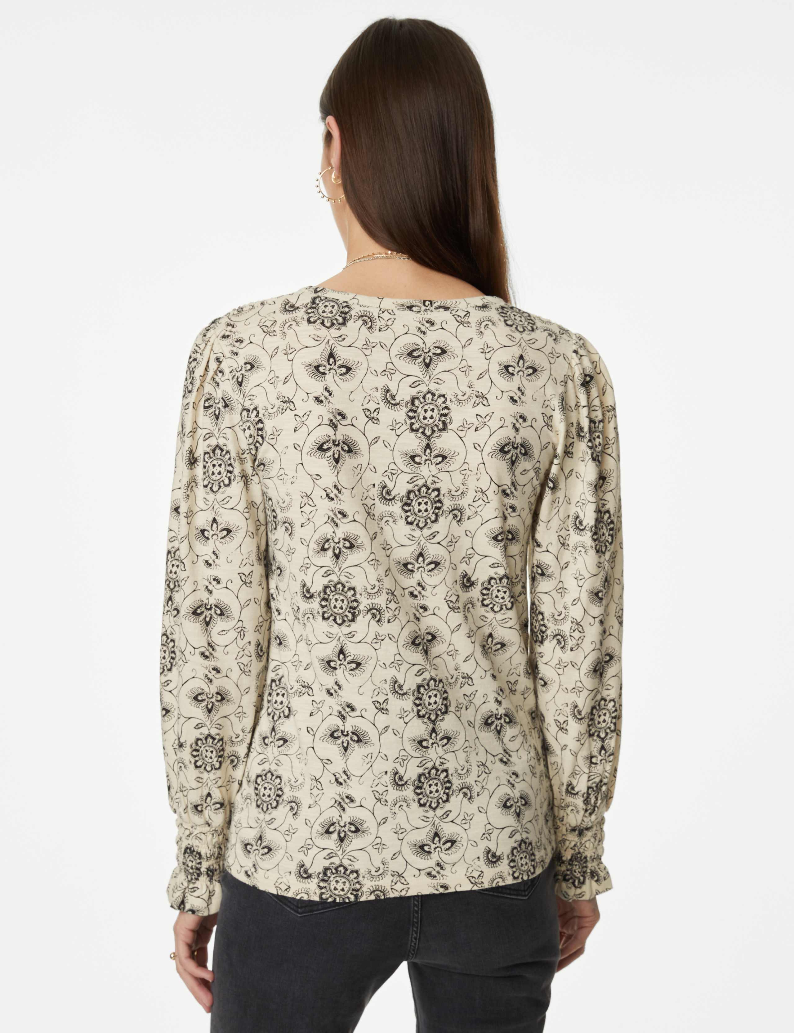 Pure Cotton Printed Shirred Puff Sleeve Top 5 of 5