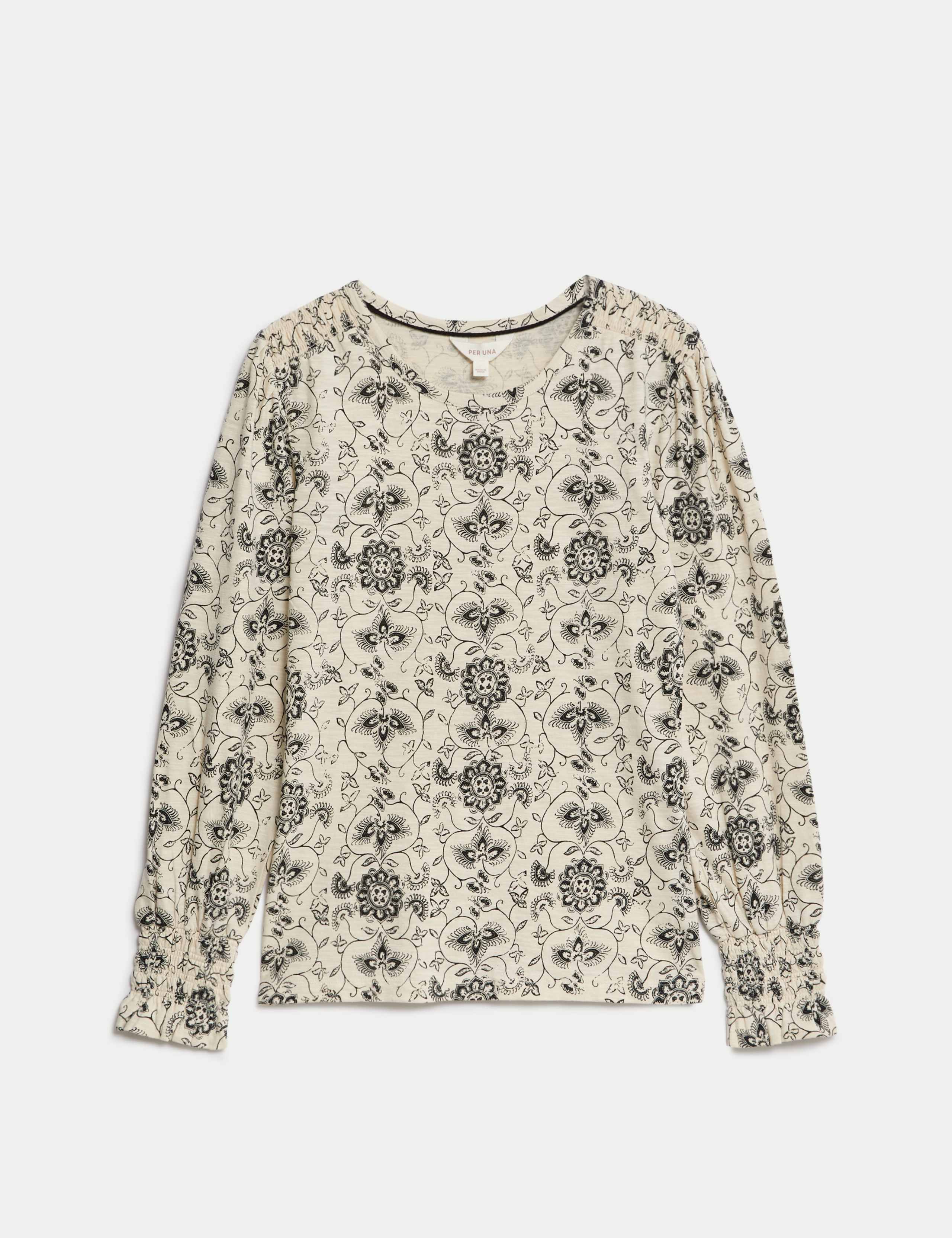 Pure Cotton Printed Shirred Puff Sleeve Top 2 of 5