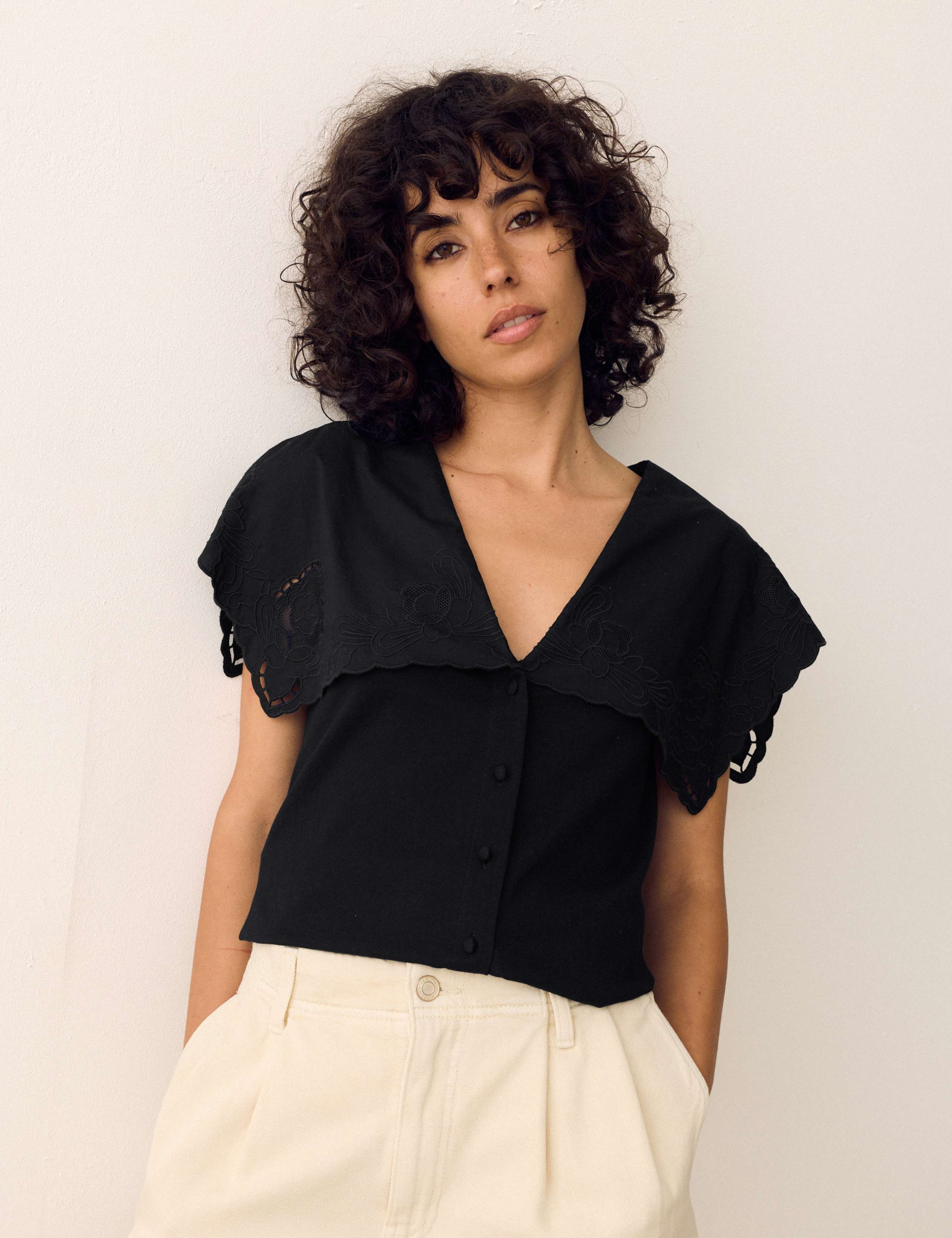 Pure Cotton Embroidered V-Neck Top 3 of 5
