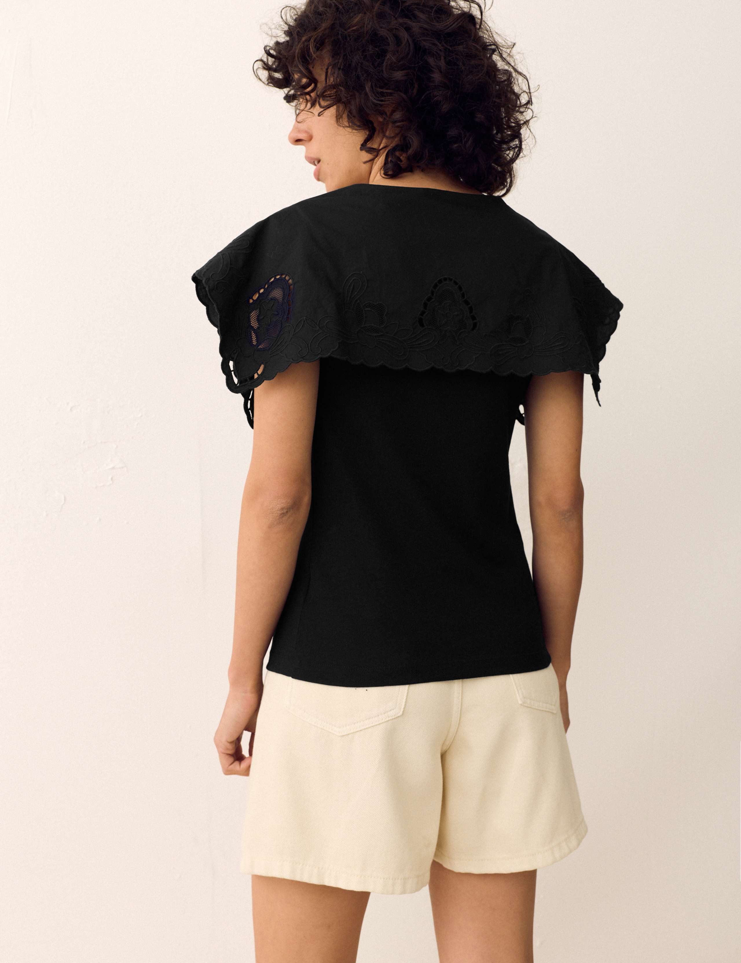 Pure Cotton Embroidered V-Neck Top 5 of 5