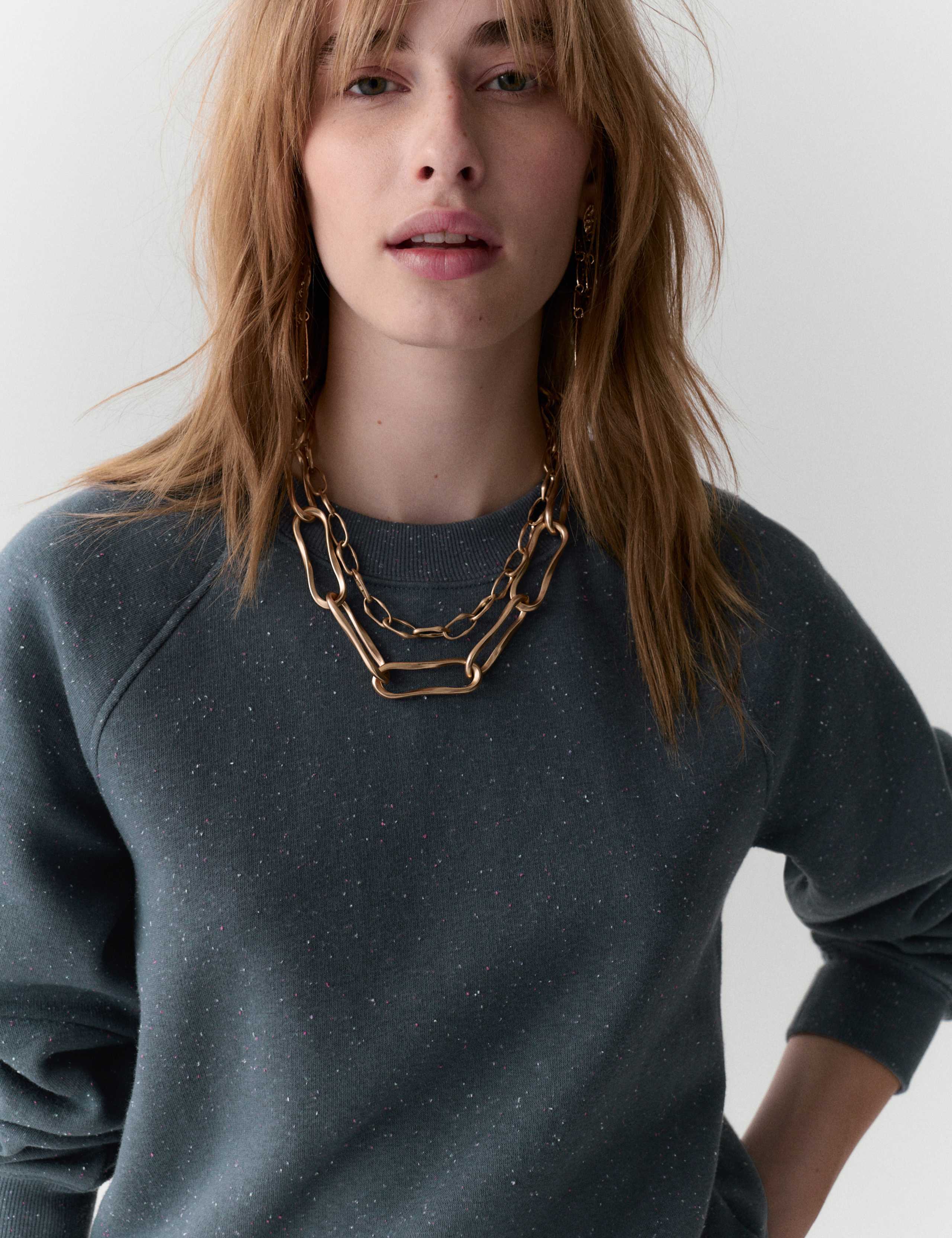 Cotton Rich Fleck Crew Neck Sweatshirt 1 of 5