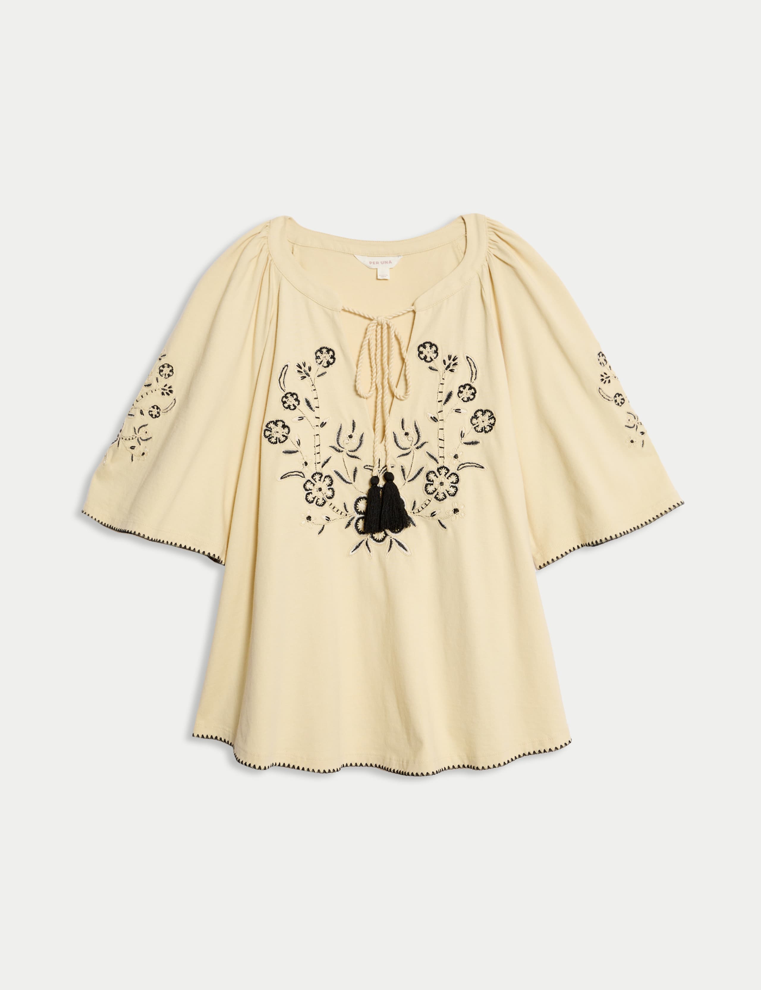 Pure Cotton Embroidered Tie Neck Blouse 2 of 7
