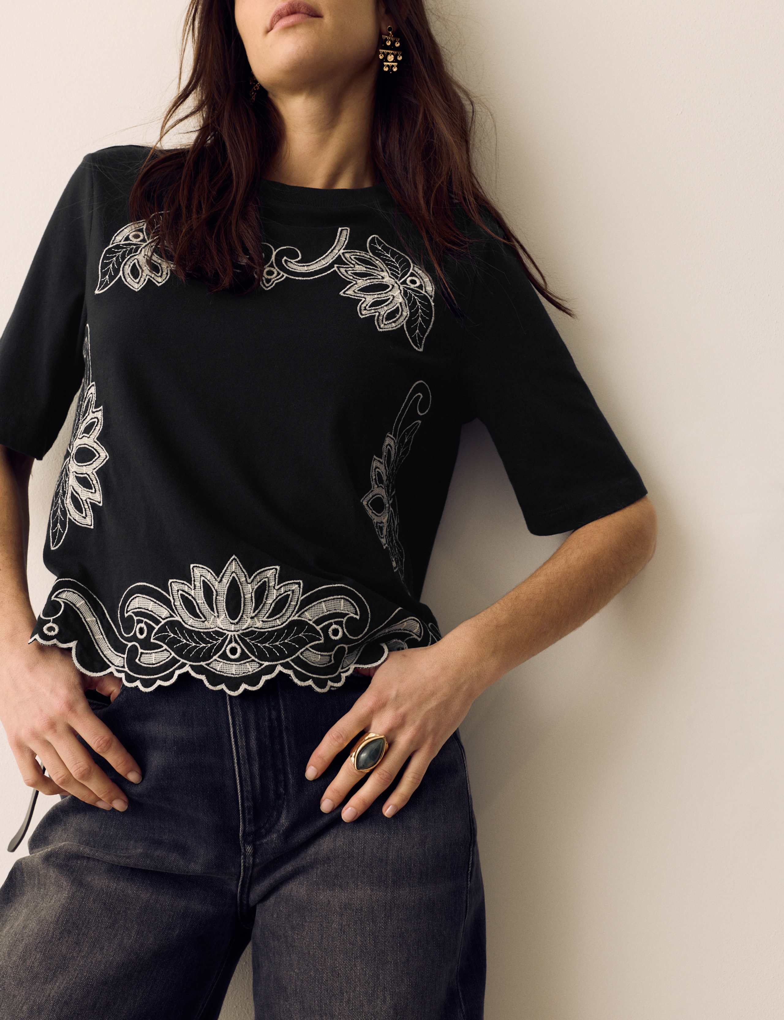 Pure Cotton Jersey Embroidered T-Shirt 1 of 4