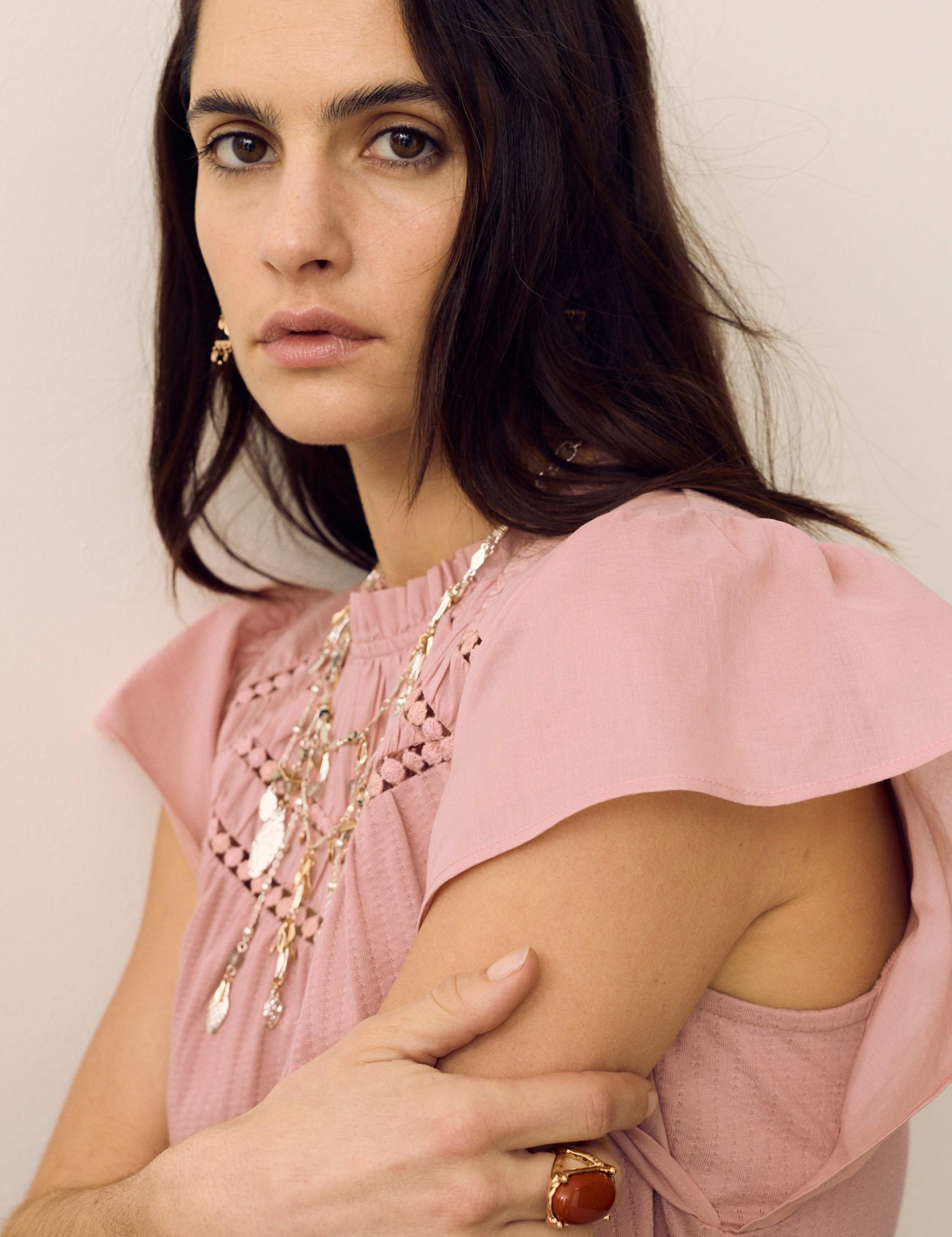 Pure Cotton Pintuck Yoke Angel Sleeve Top 5 of 5