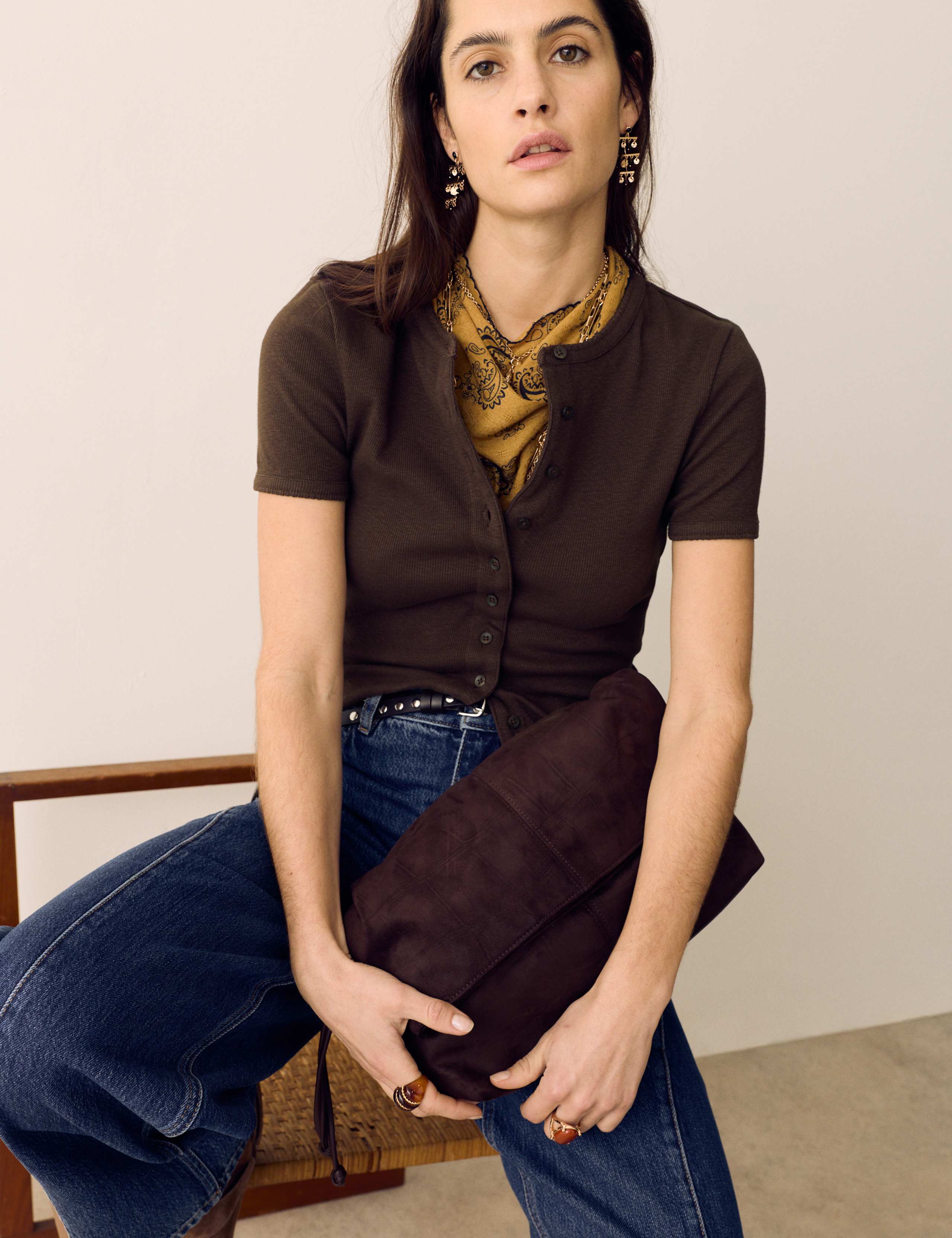 Cotton Rich Ribbed Button Front Top 1 of 5