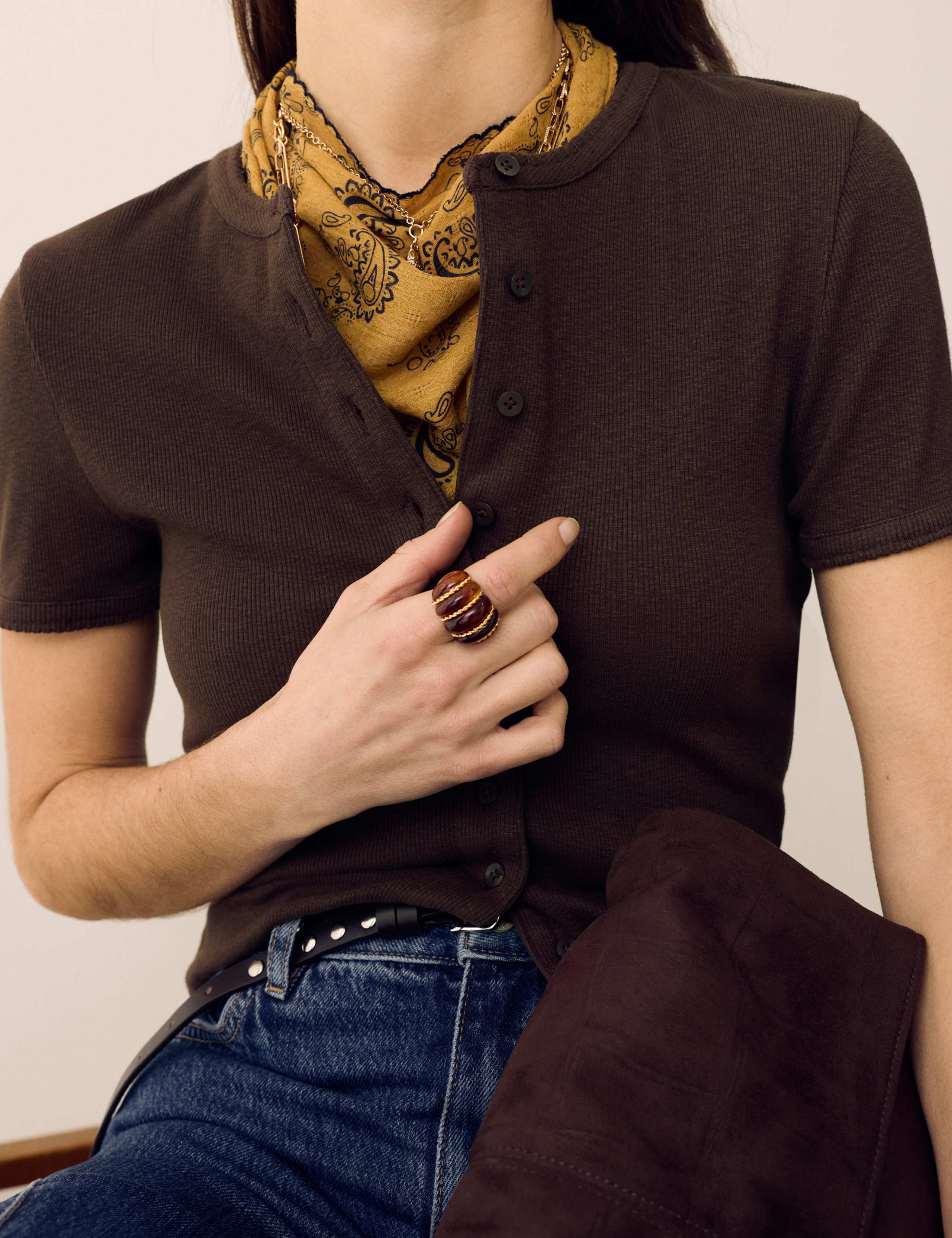 Cotton Rich Ribbed Button Front Top 5 of 5