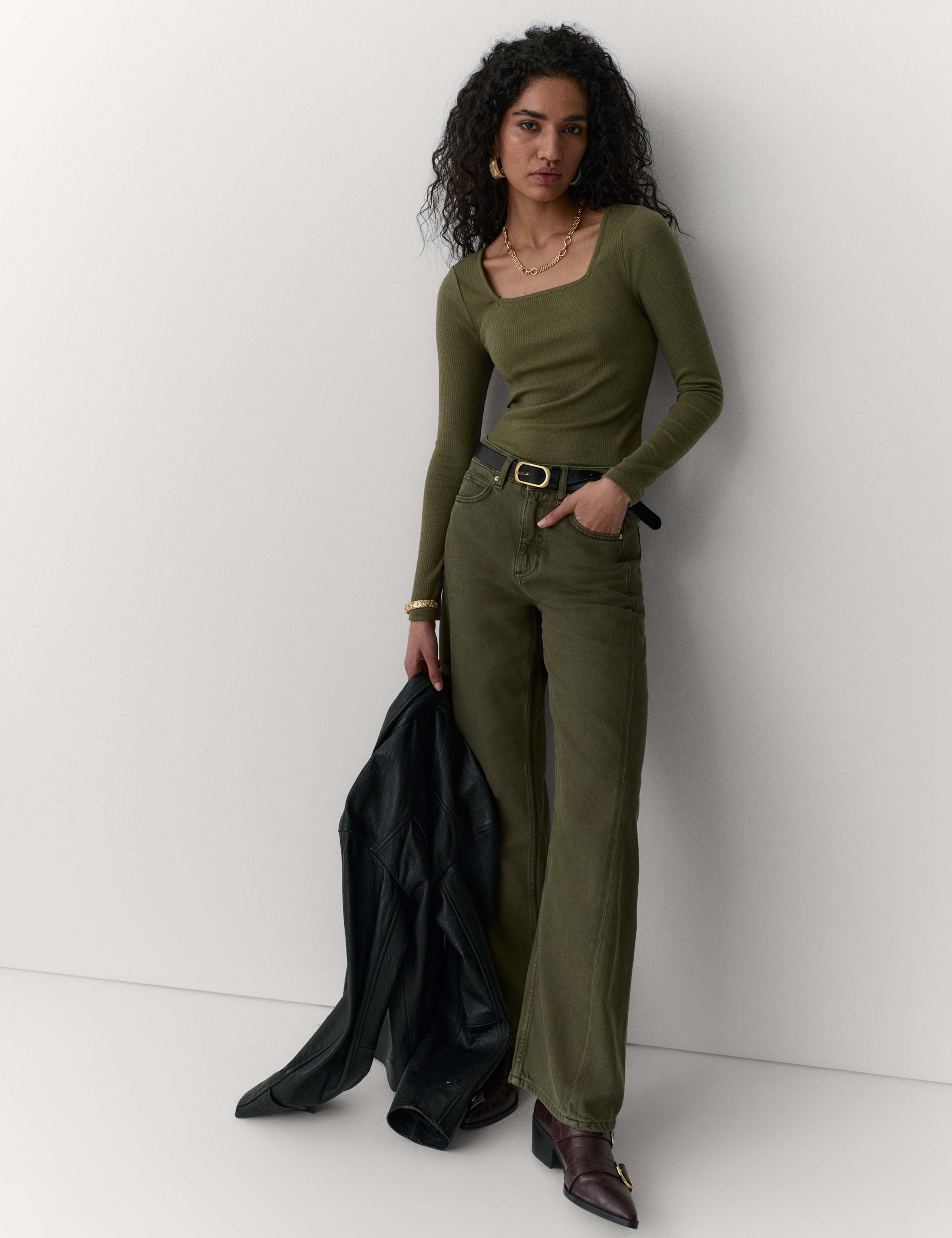 Cotton Modal Blend Ribbed Square Neck Top 3 of 4