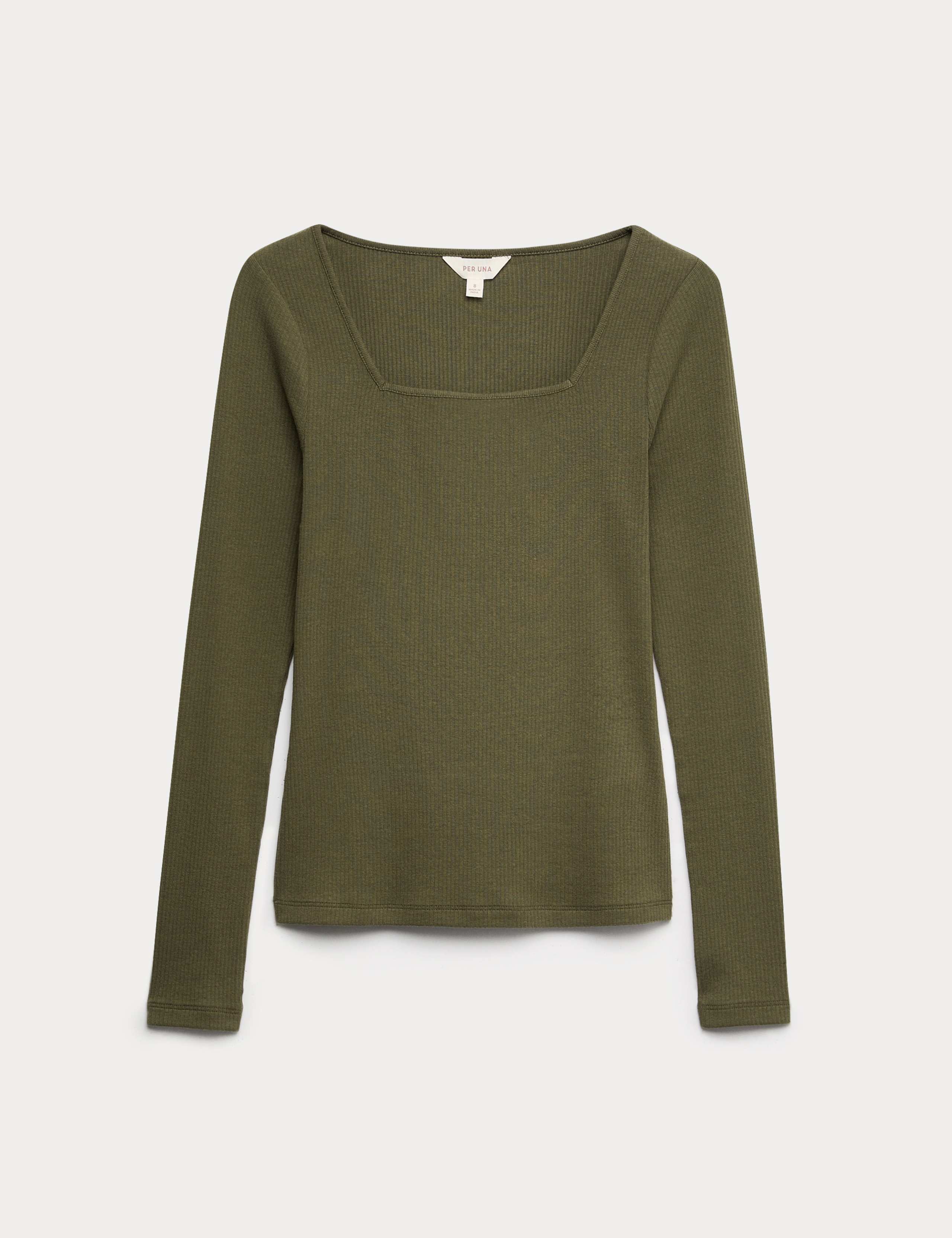 Cotton Modal Blend Ribbed Square Neck Top 2 of 4