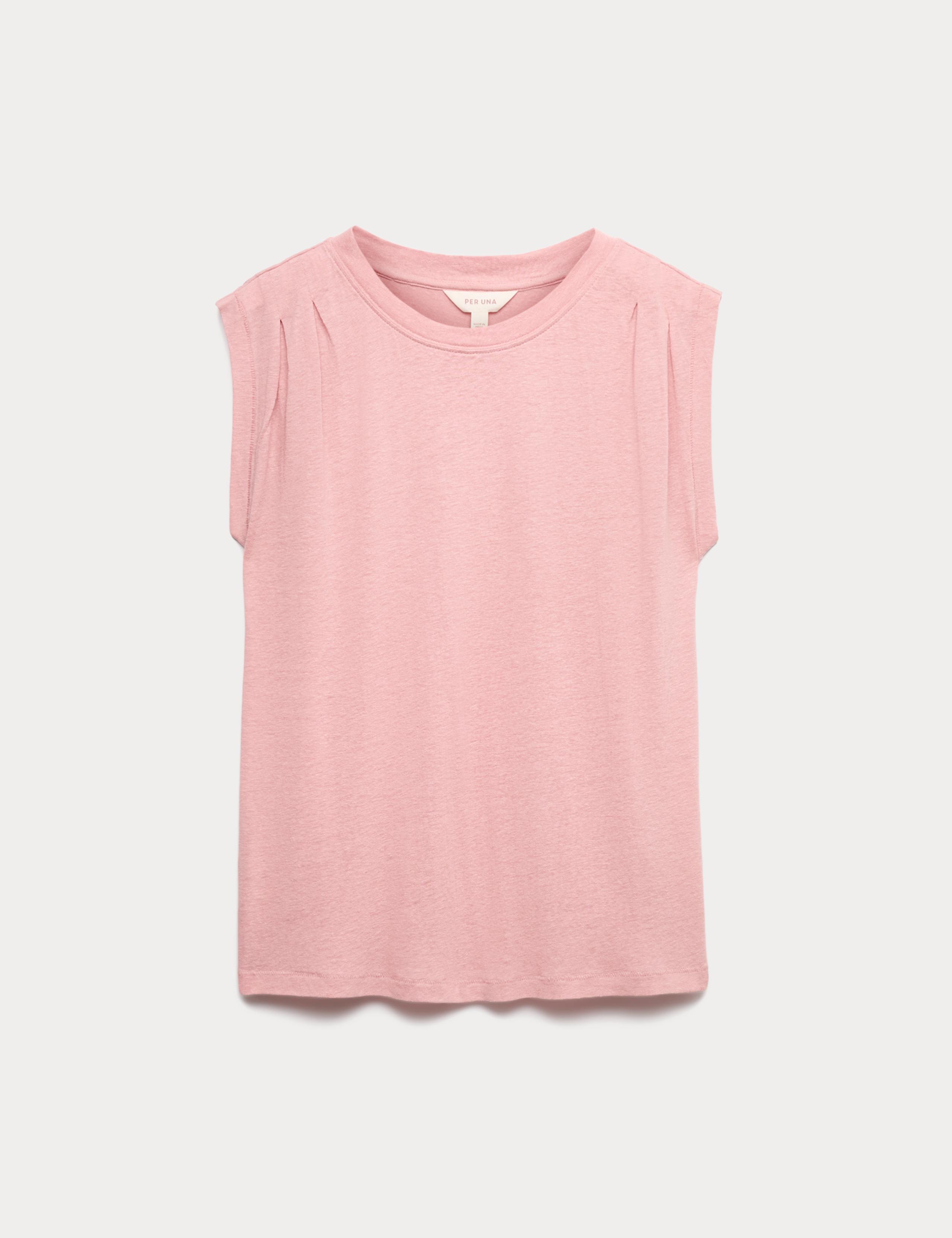 Linen Blend Pleated Shoulder Detail Muscle Top 1 of 1