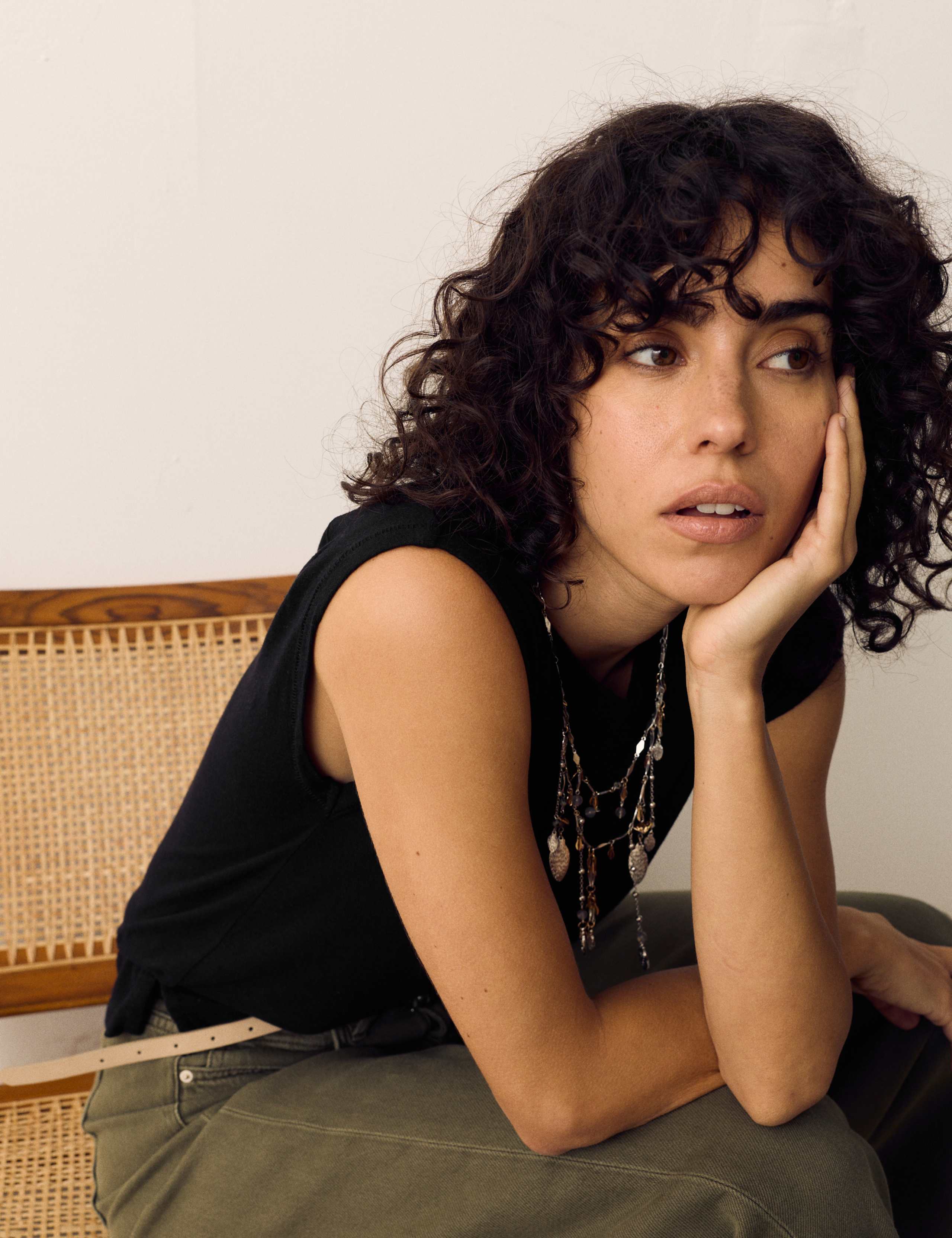 Linen Blend Pleated Shoulder Detail Muscle Top 3 of 5