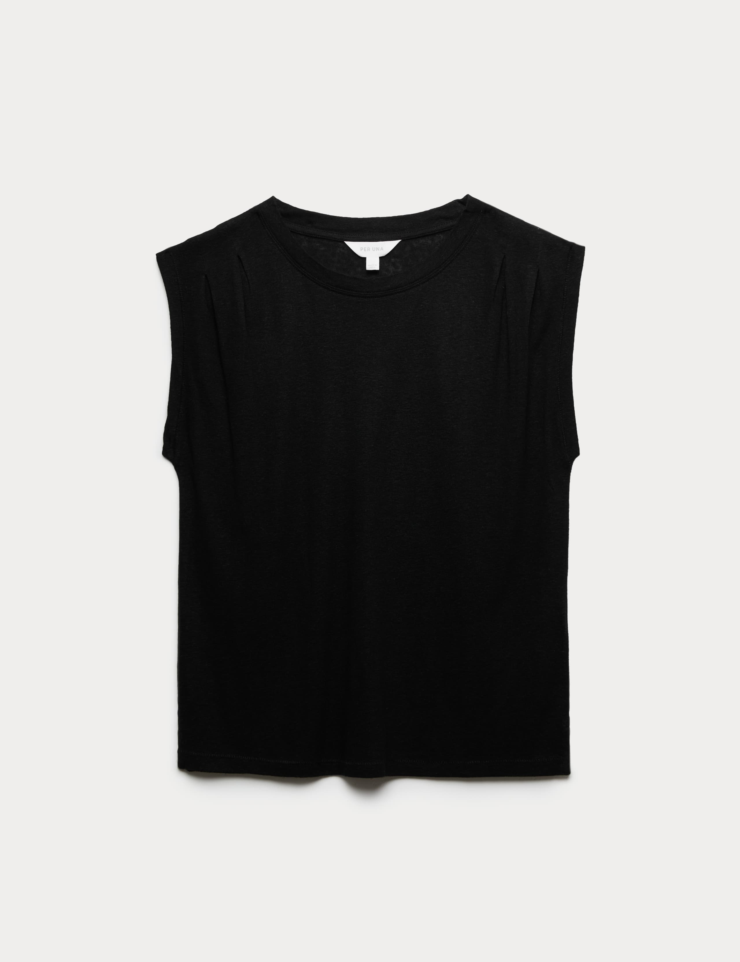 Linen Blend Pleated Shoulder Detail Muscle Top 2 of 5