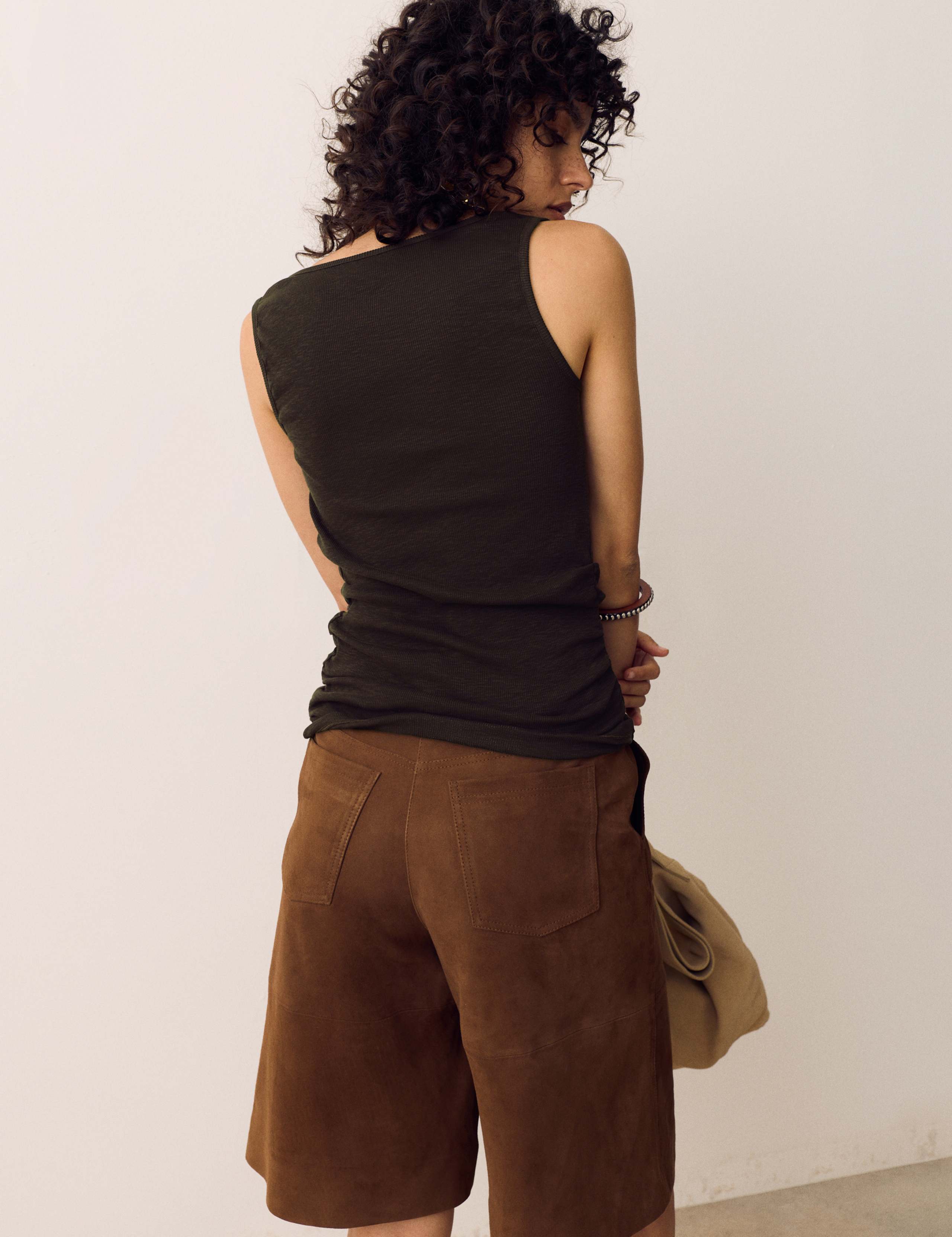 Cotton Rich Ribbed Ruched Cowl Neck Vest 4 of 5