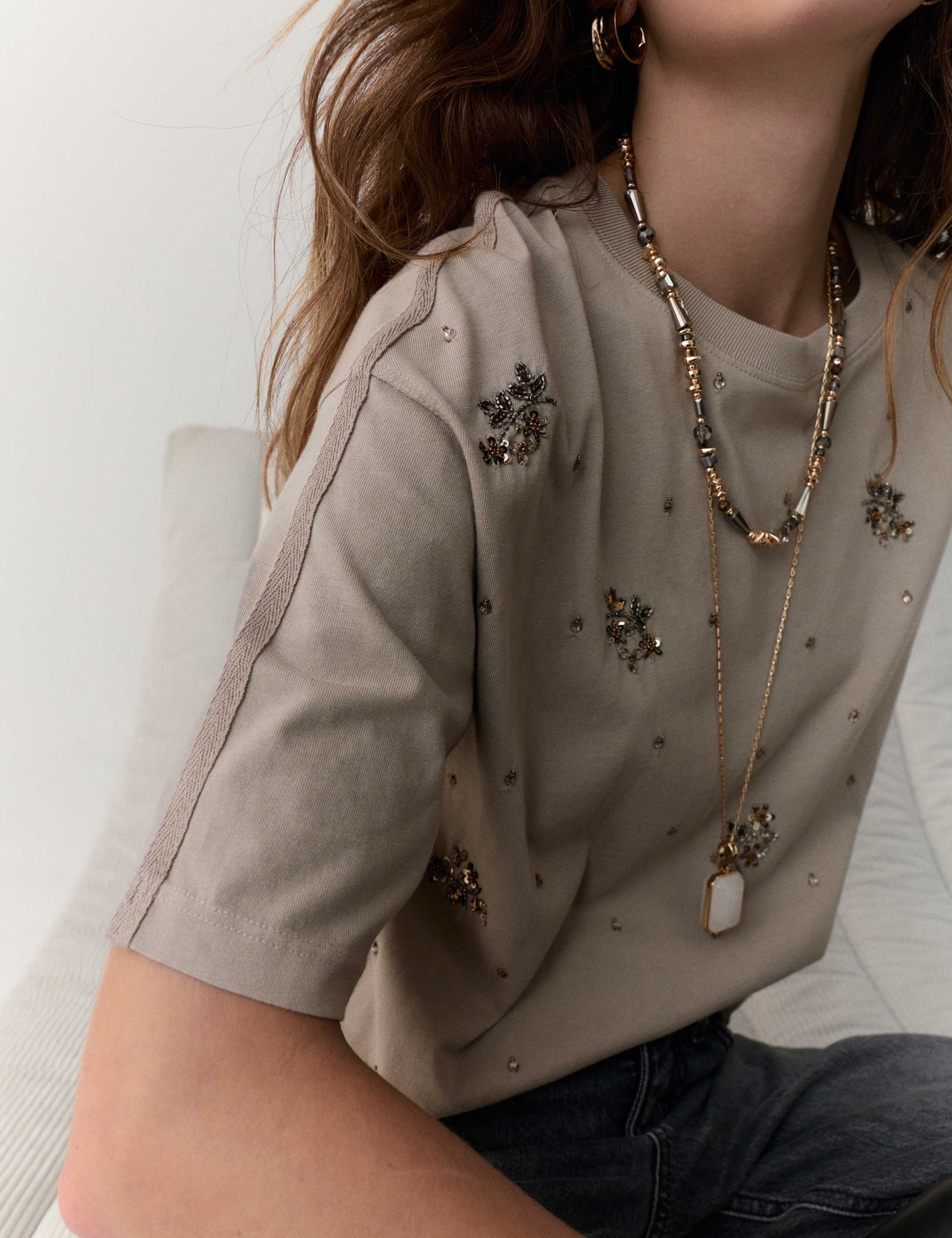 Pure Cotton Embellished T-Shirt 3 of 5