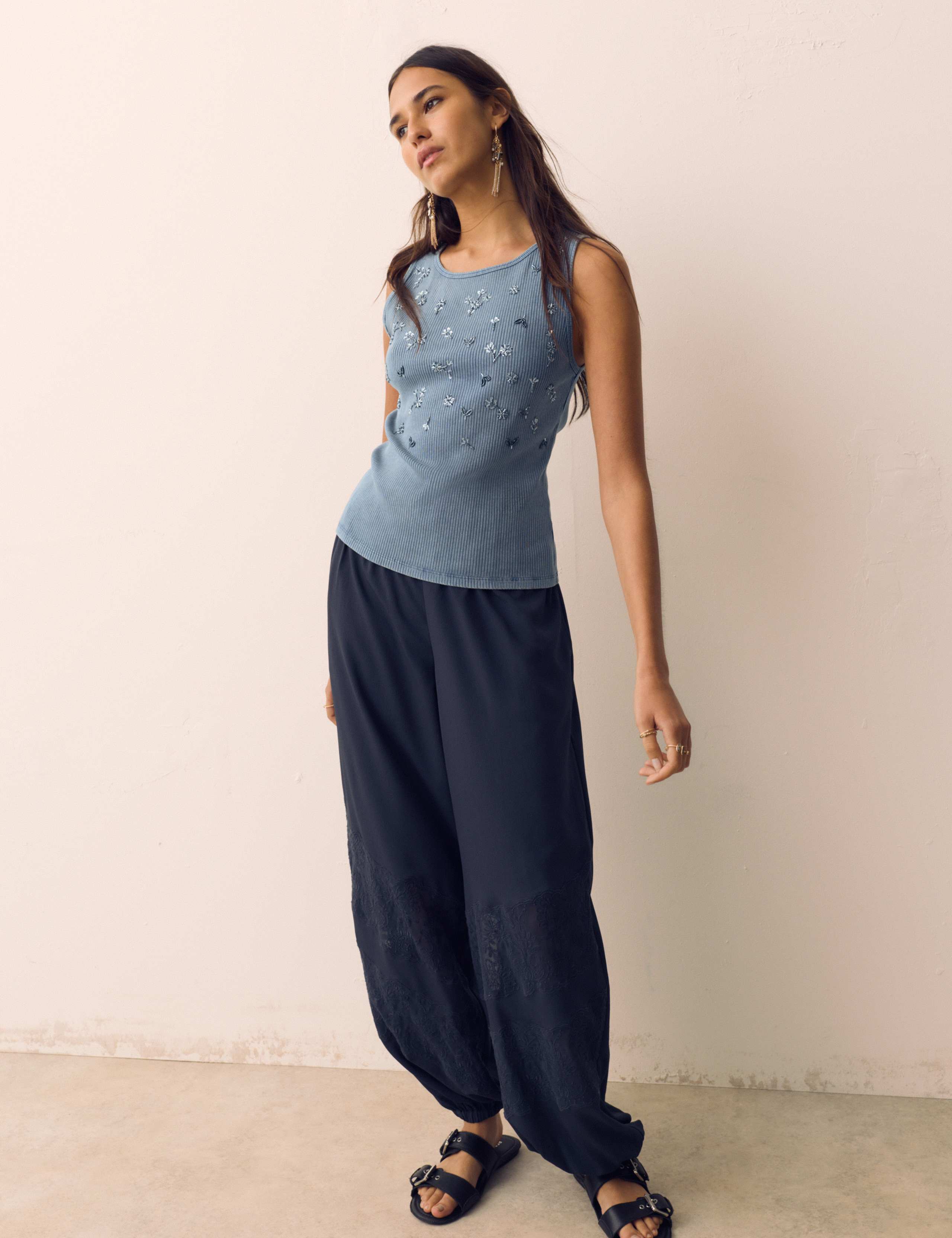Cotton Rich Jersey Ribbed Embellished Vest 3 of 5