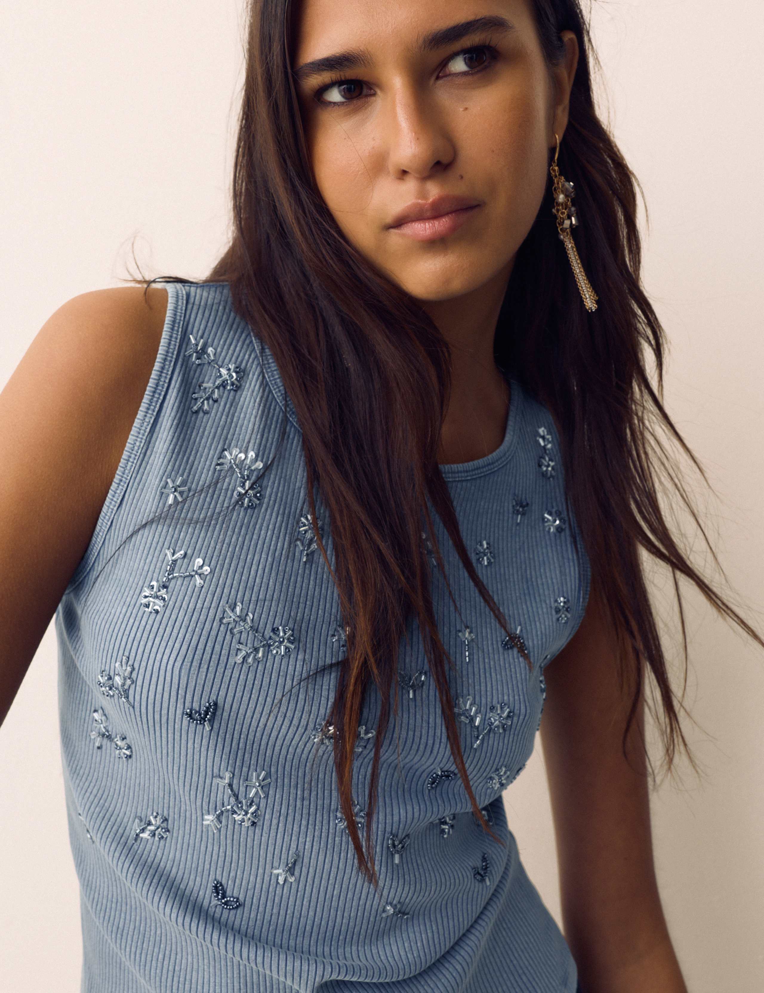 Cotton Rich Jersey Ribbed Embellished Vest 4 of 5