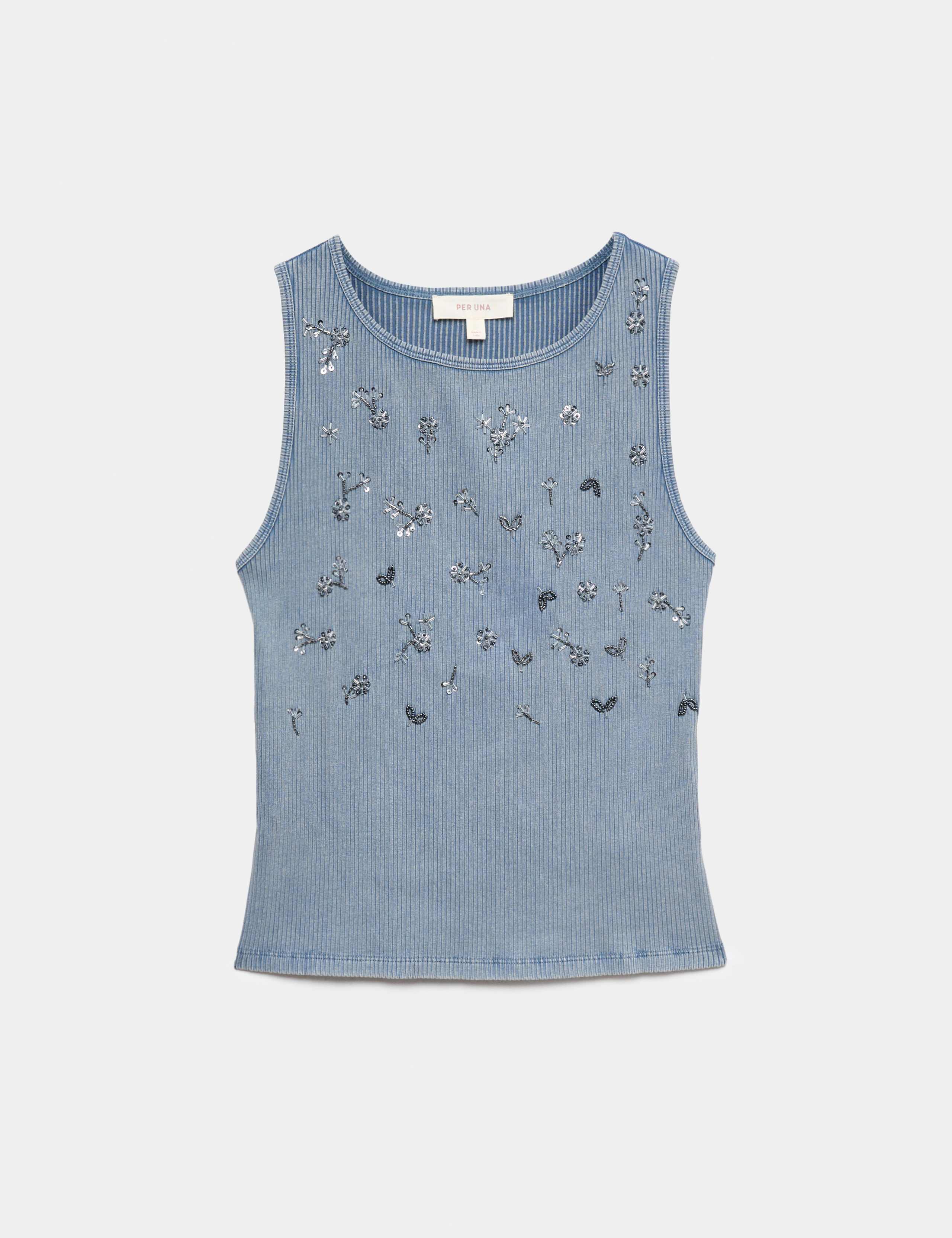 Cotton Rich Jersey Ribbed Embellished Vest 2 of 5
