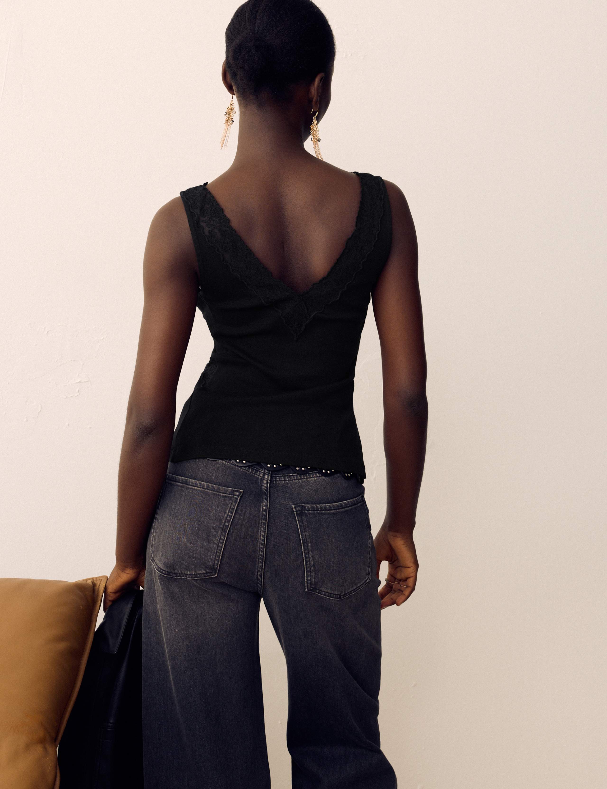 Jersey V-Neck Lace Insert Cami Top 4 of 5