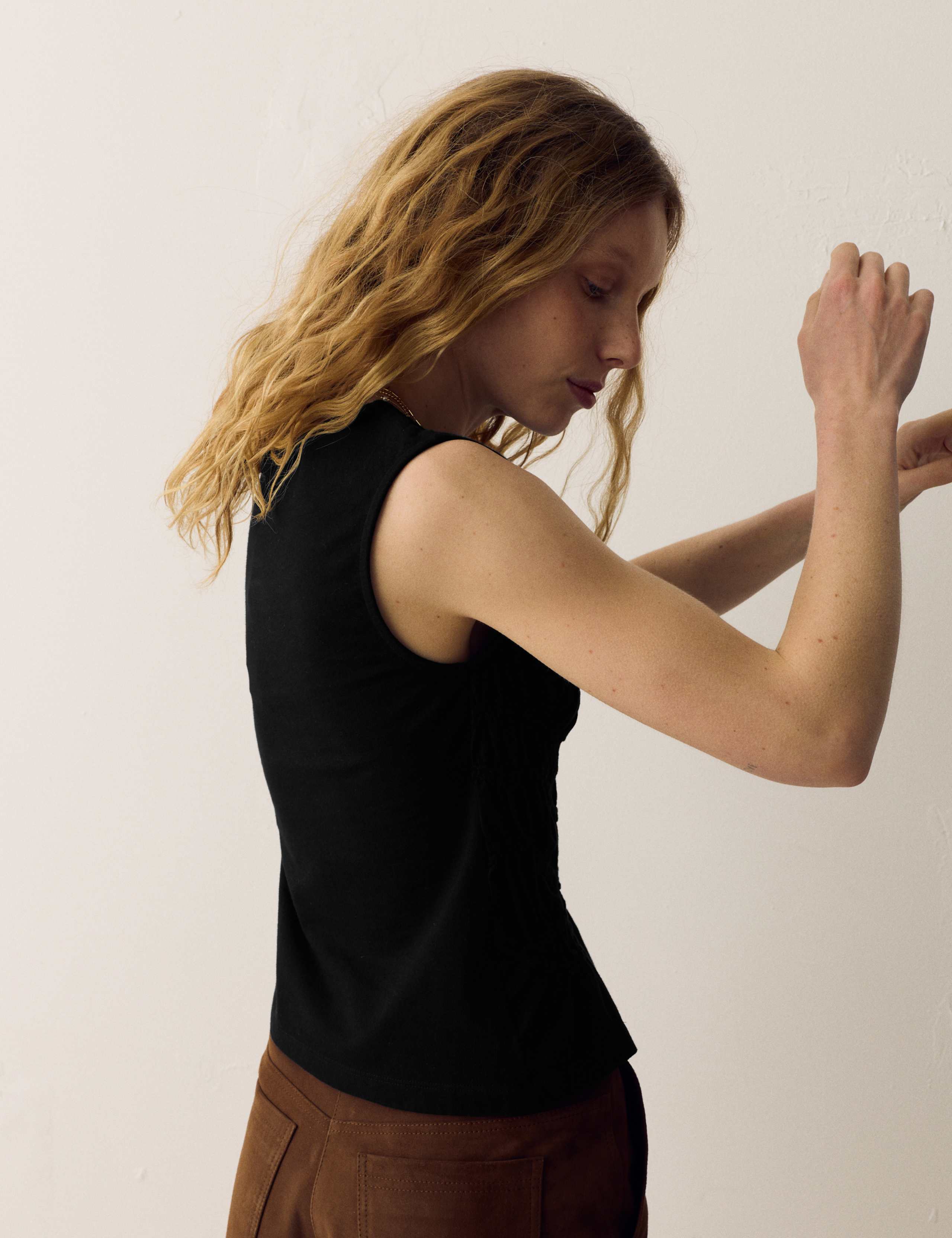 Pure Cotton Crew Neck Shirred Front Top 4 of 5