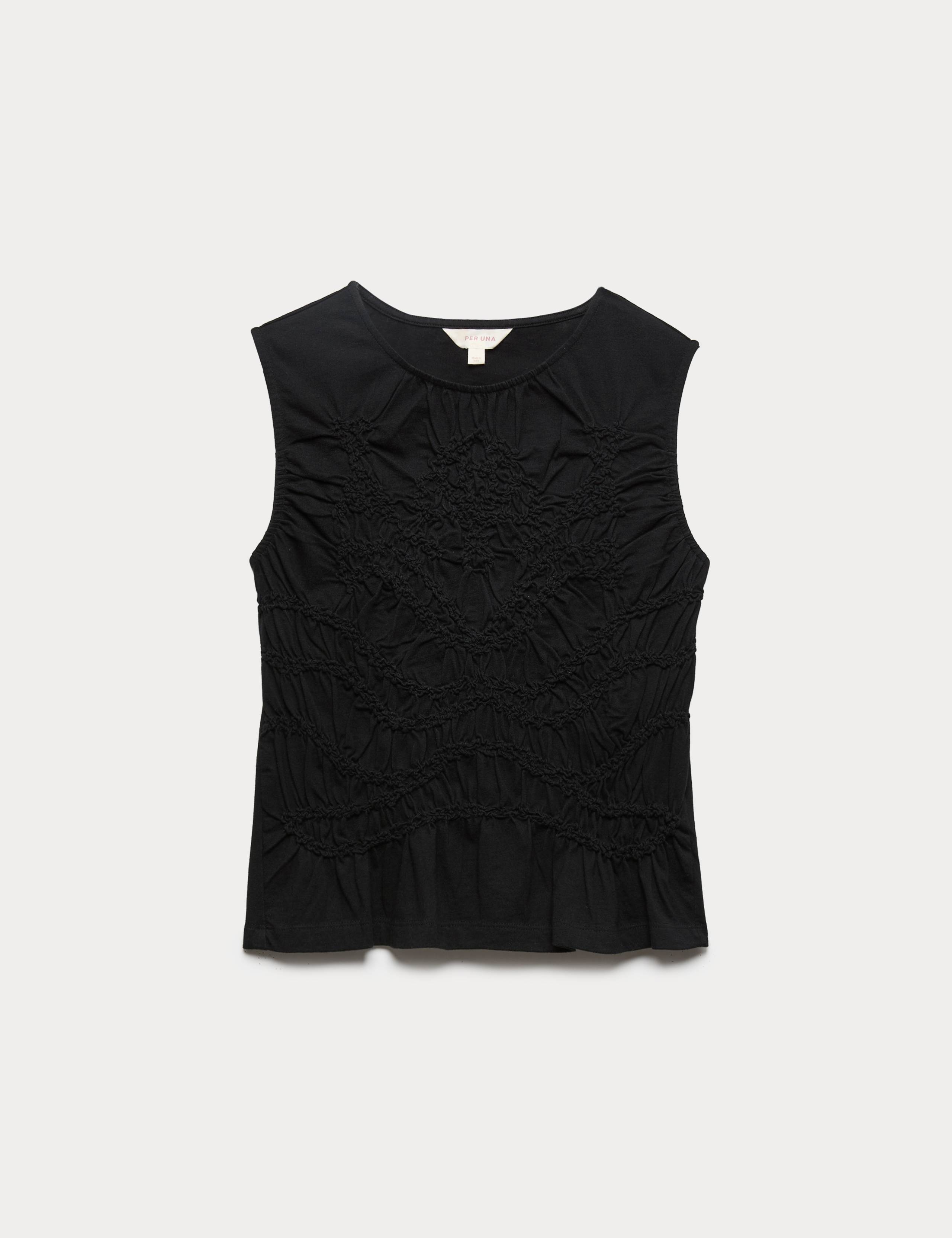 Pure Cotton Crew Neck Shirred Front Top 1 of 1